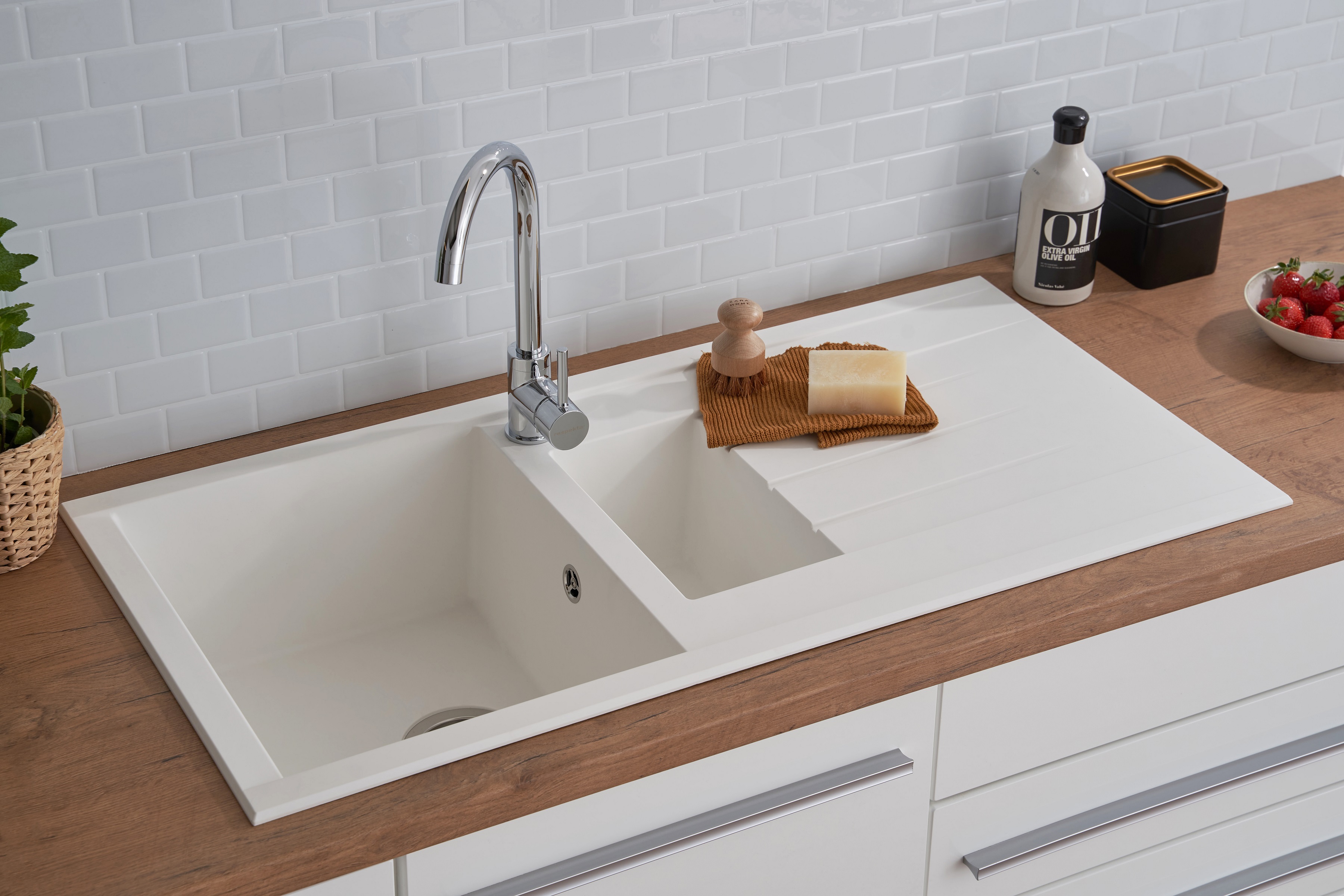 Kitchen Sink Built-In Granite Sink Mineralite 100x50 White respekta 