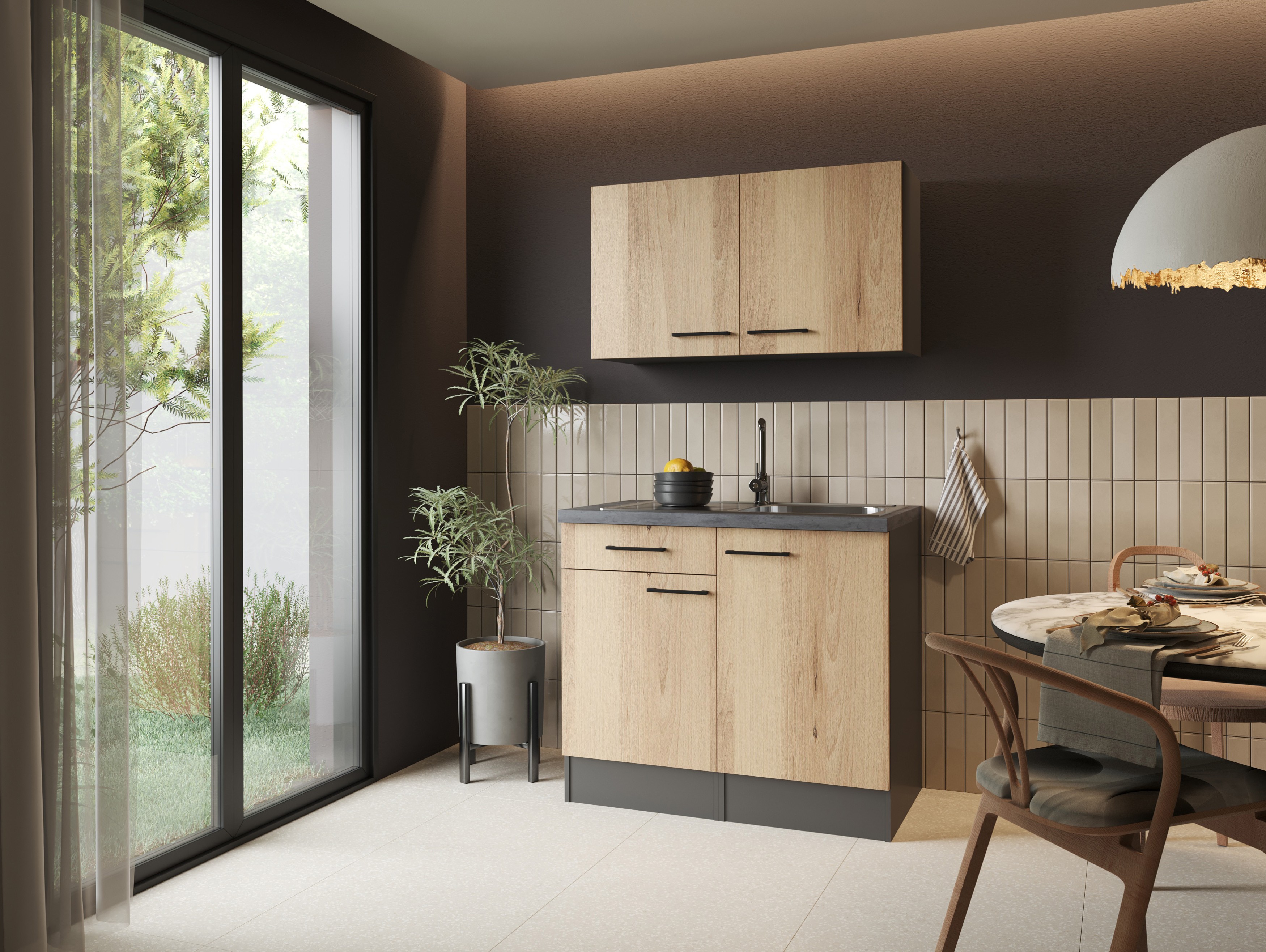 Spülenschrank Küchenschrank Oberschrank 100cm Artisan Eiche Grau Oliver Respekta