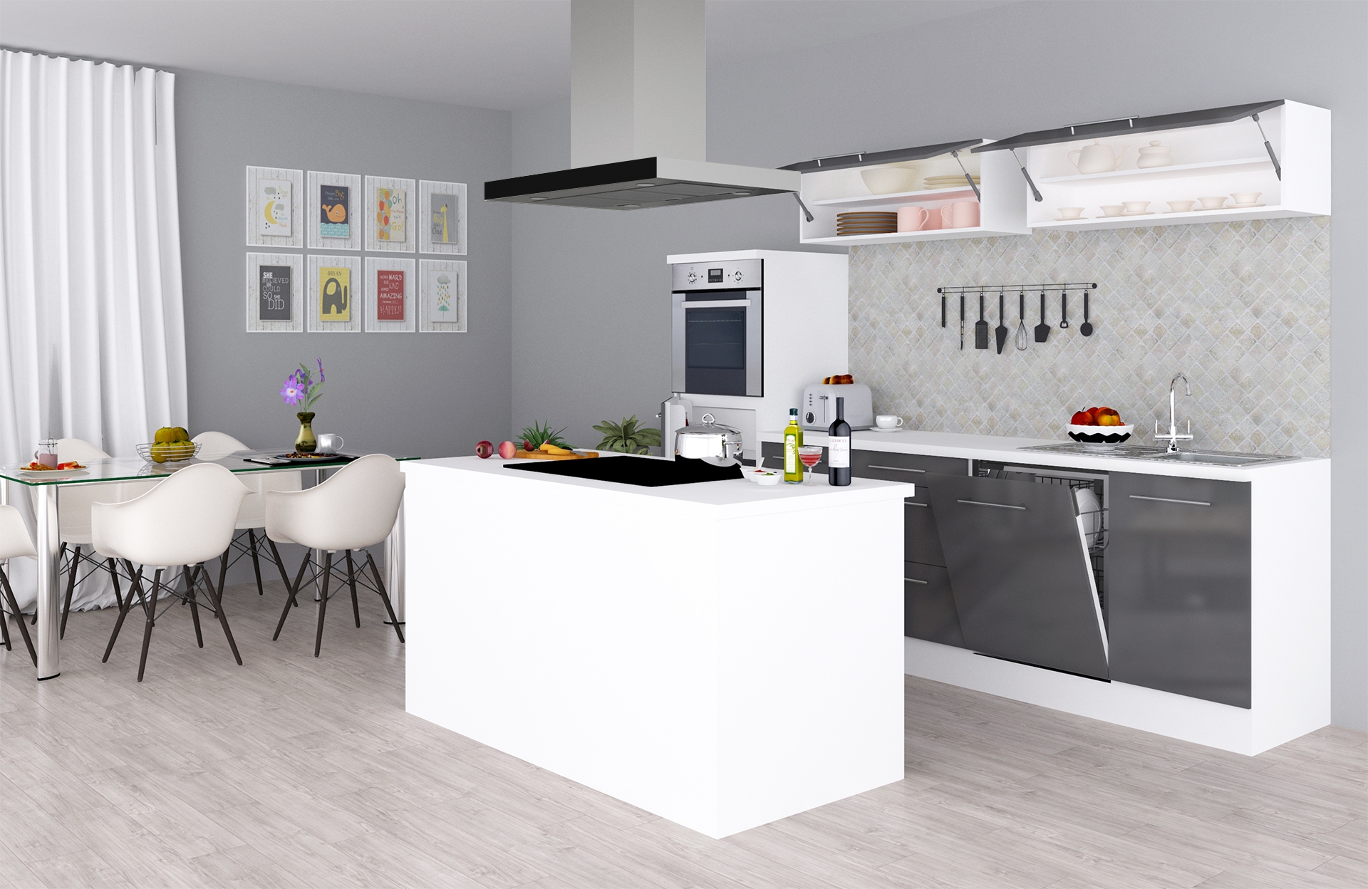 respekta kitchen unit island kitchen built-in kitchen block 280 cm white grey