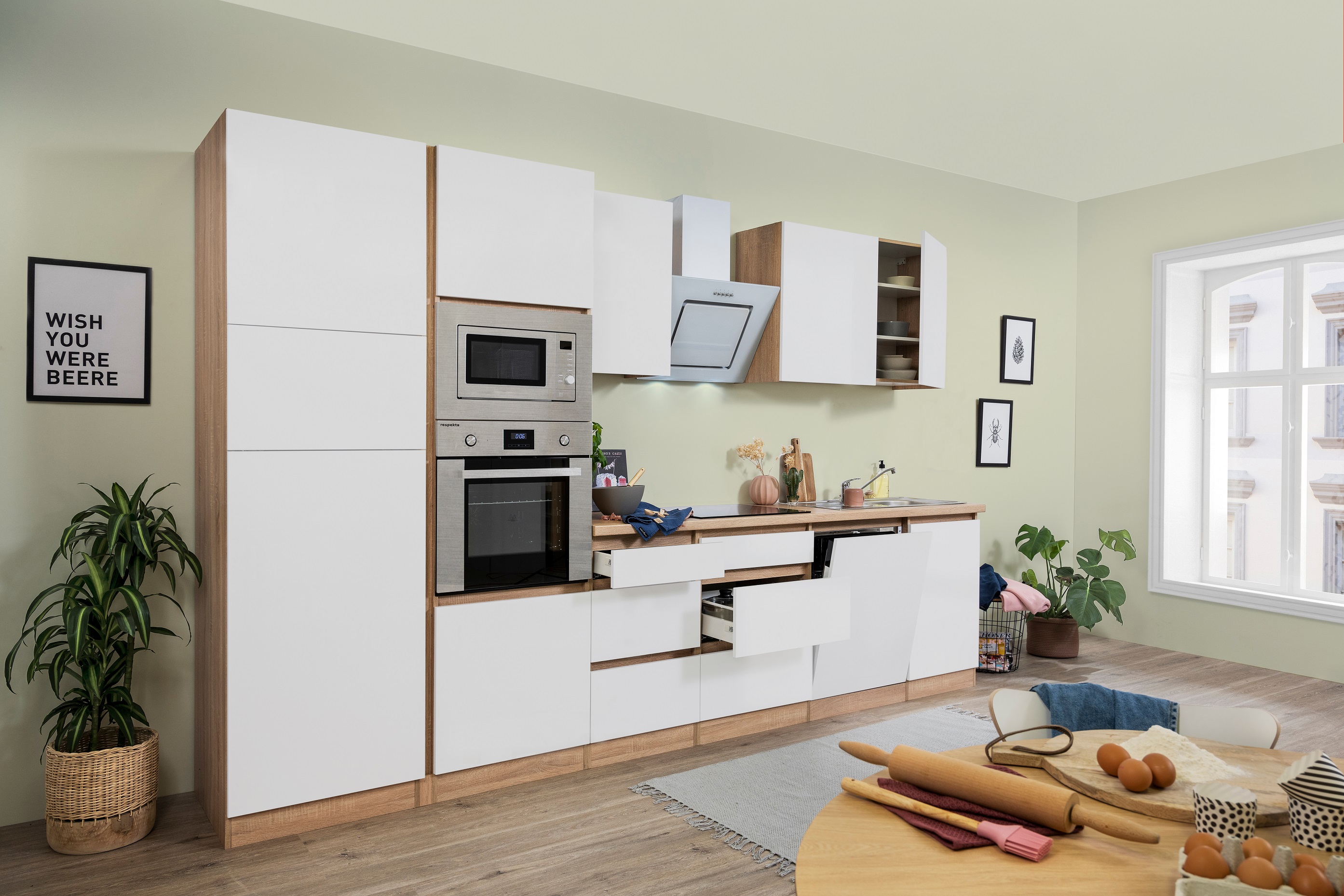 respekta kitchen kitchen unit handleless built-in kitchen unit 345 cm oak sonoma white