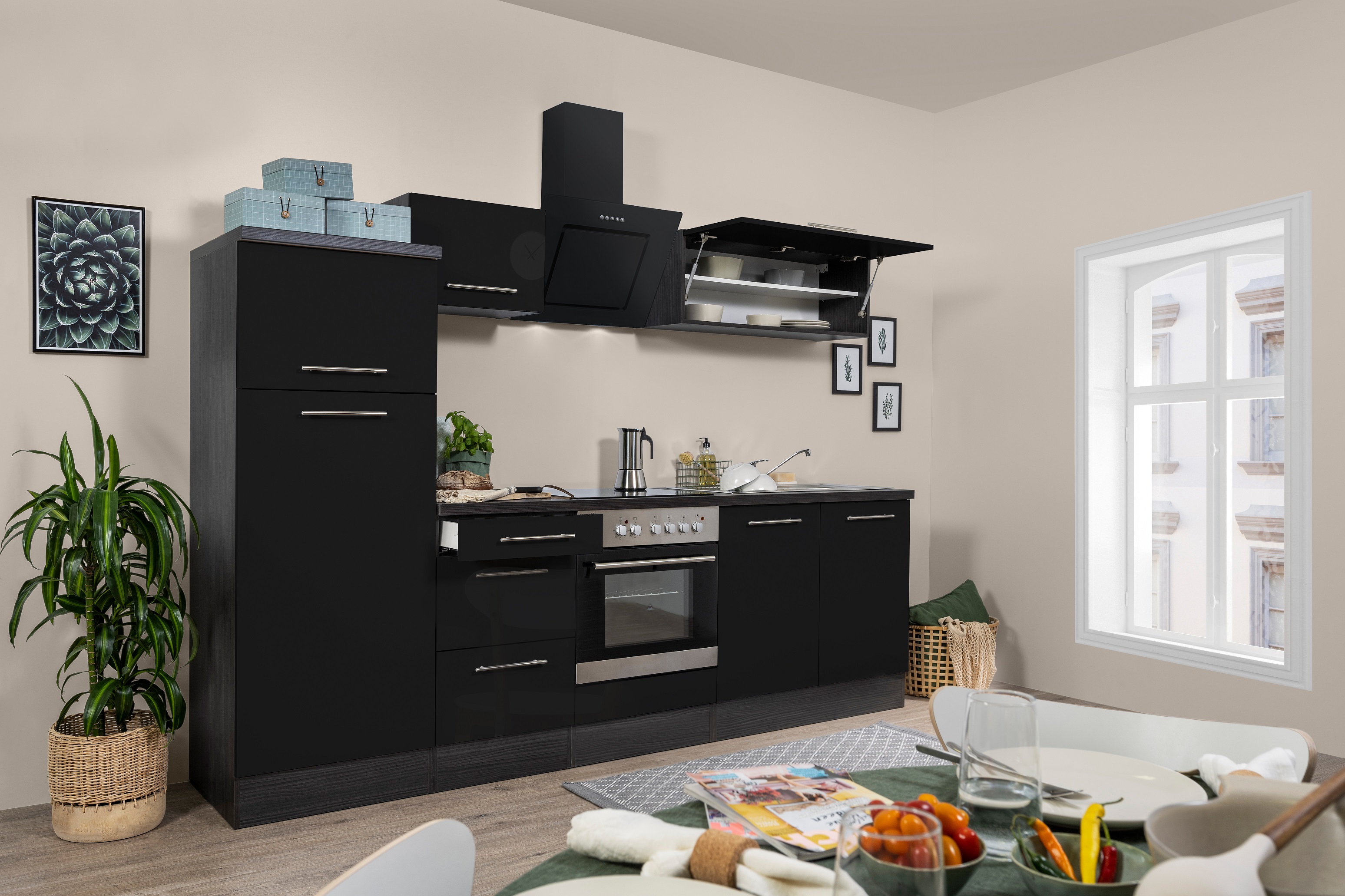 respekta kitchen unit kitchen block fitted kitchen high gloss 270cm oak black