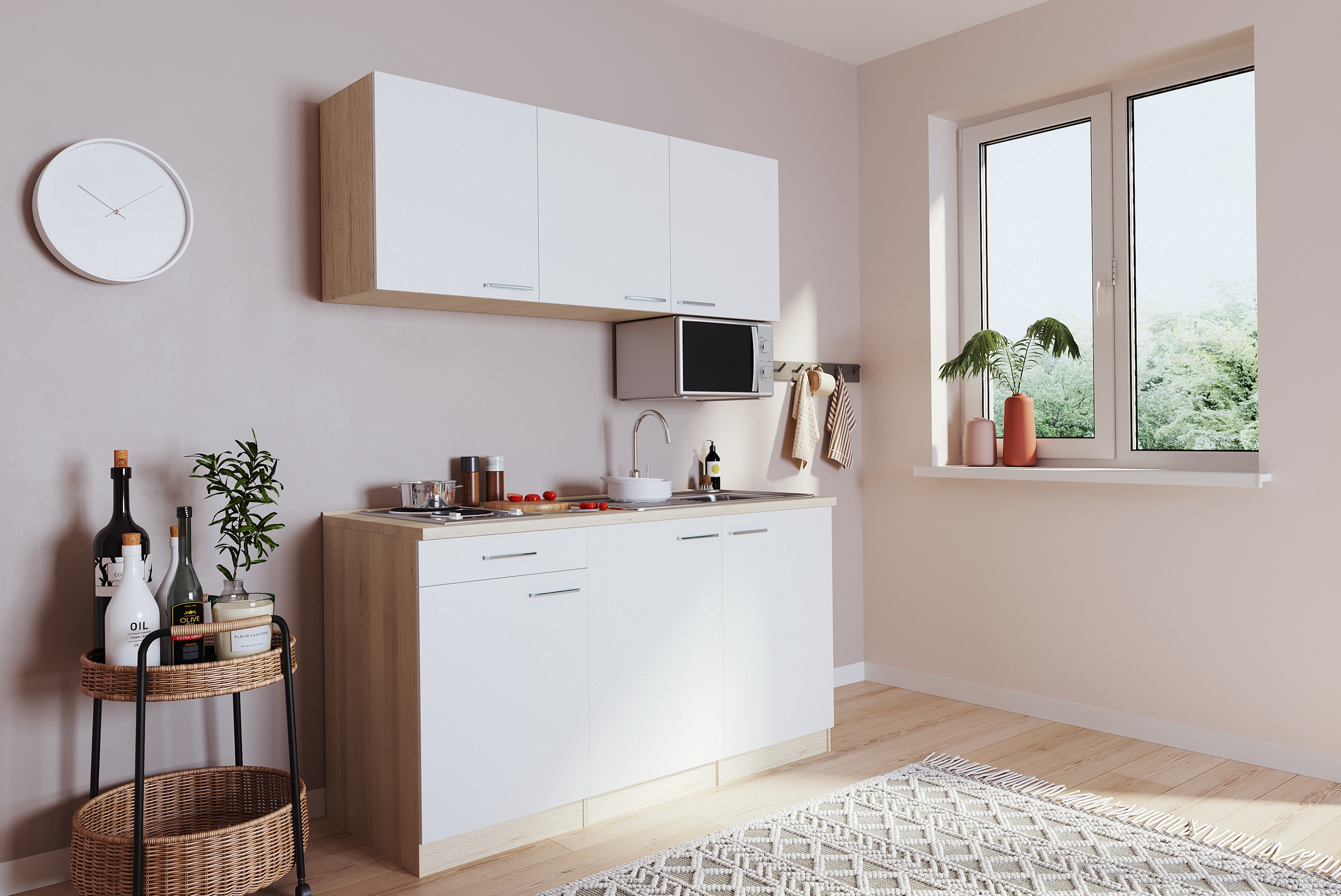 Küche Miniküche Single Eiche  Weiß ohne Kühlschrank  Luis 150 cm Respekta
