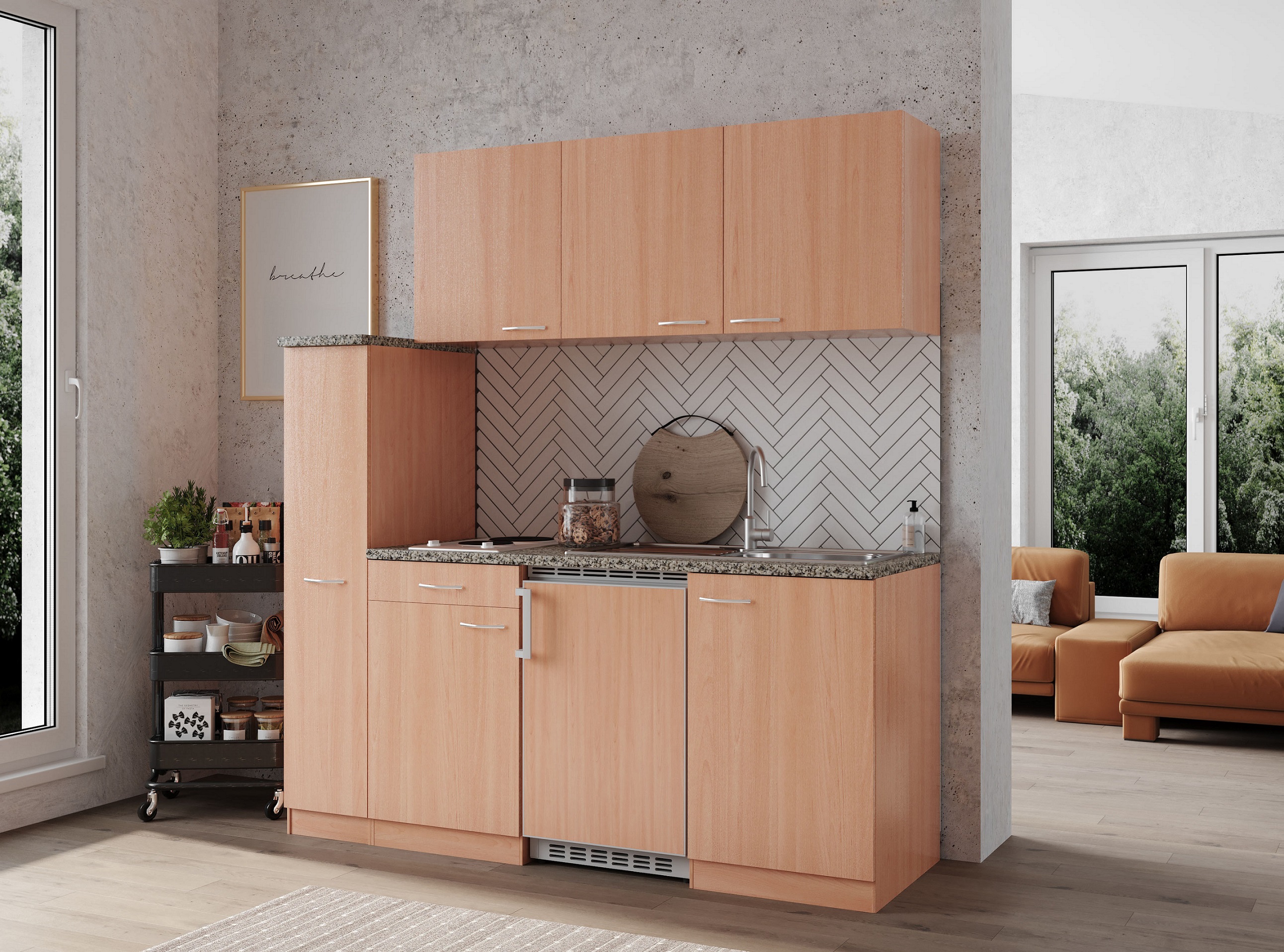 respekta kitchen mini kitchen single kitchen kitchen unit built-in kitchen 180 cm beech