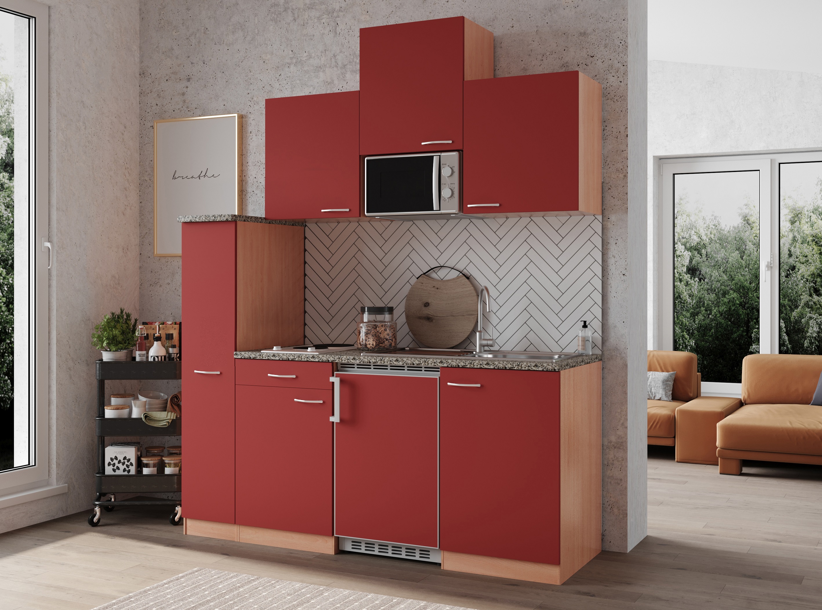 respekta kitchen kitchen unit single kitchen kitchen block mini kitchen 180 cm beech red