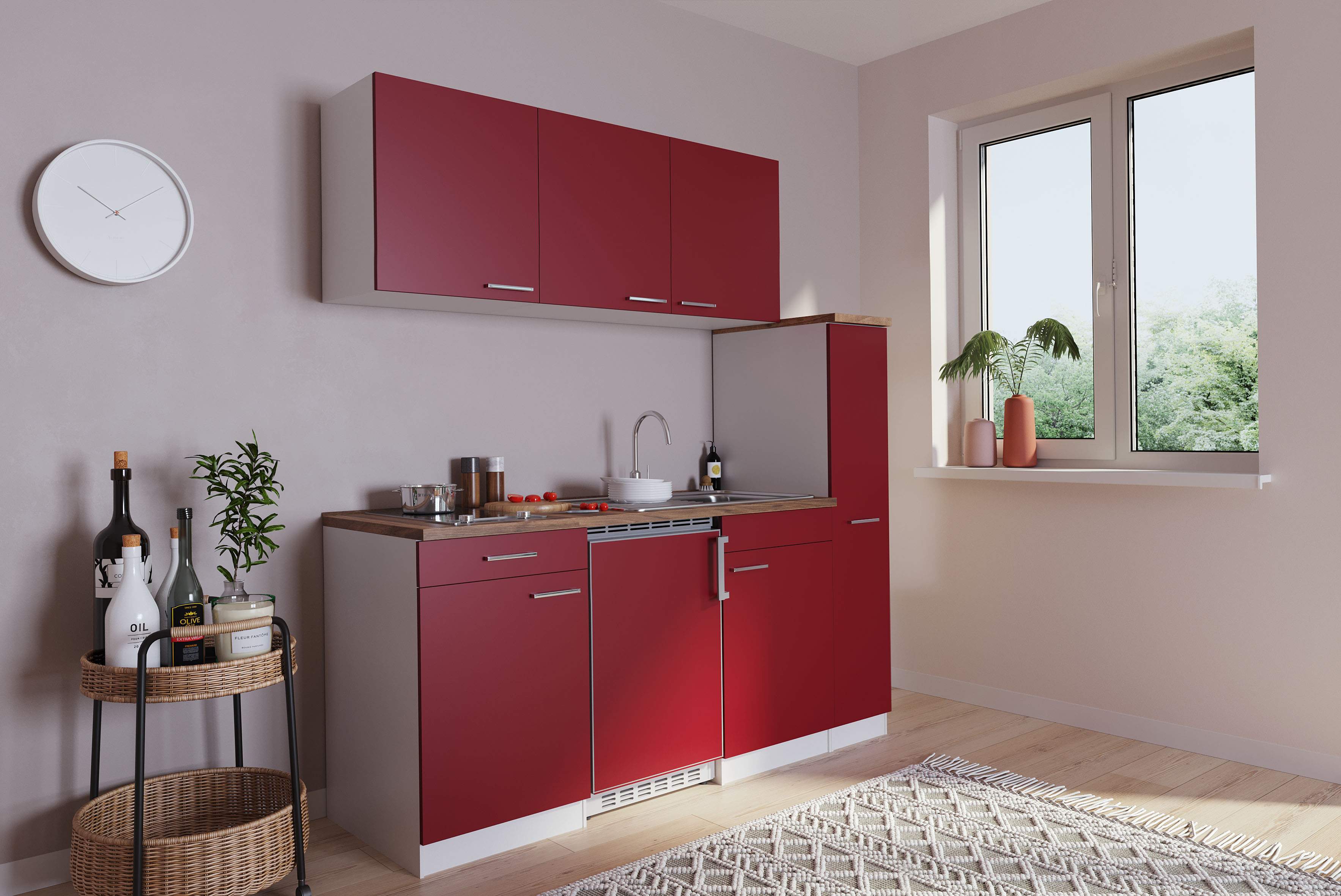 Küche Miniküche Singleküche Küchenzeile  Weiß Rot Luis 180 cm Respekta Küche Miniküche Singleküche Küchenzeile  Weiß Rot Luis 180 cm Respekta