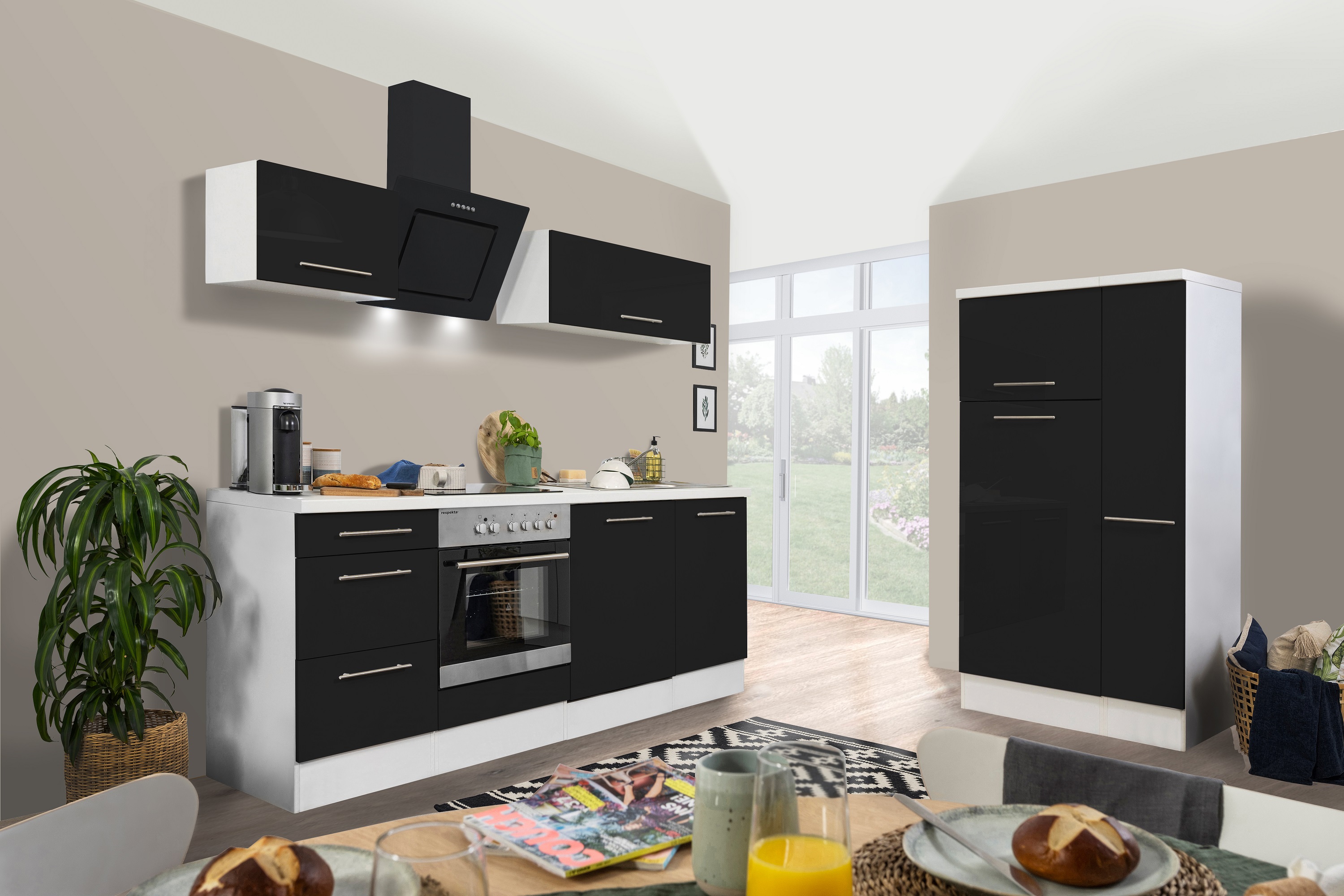 respekta kitchen unit kitchen block fitted kitchen high gloss 310cm white black