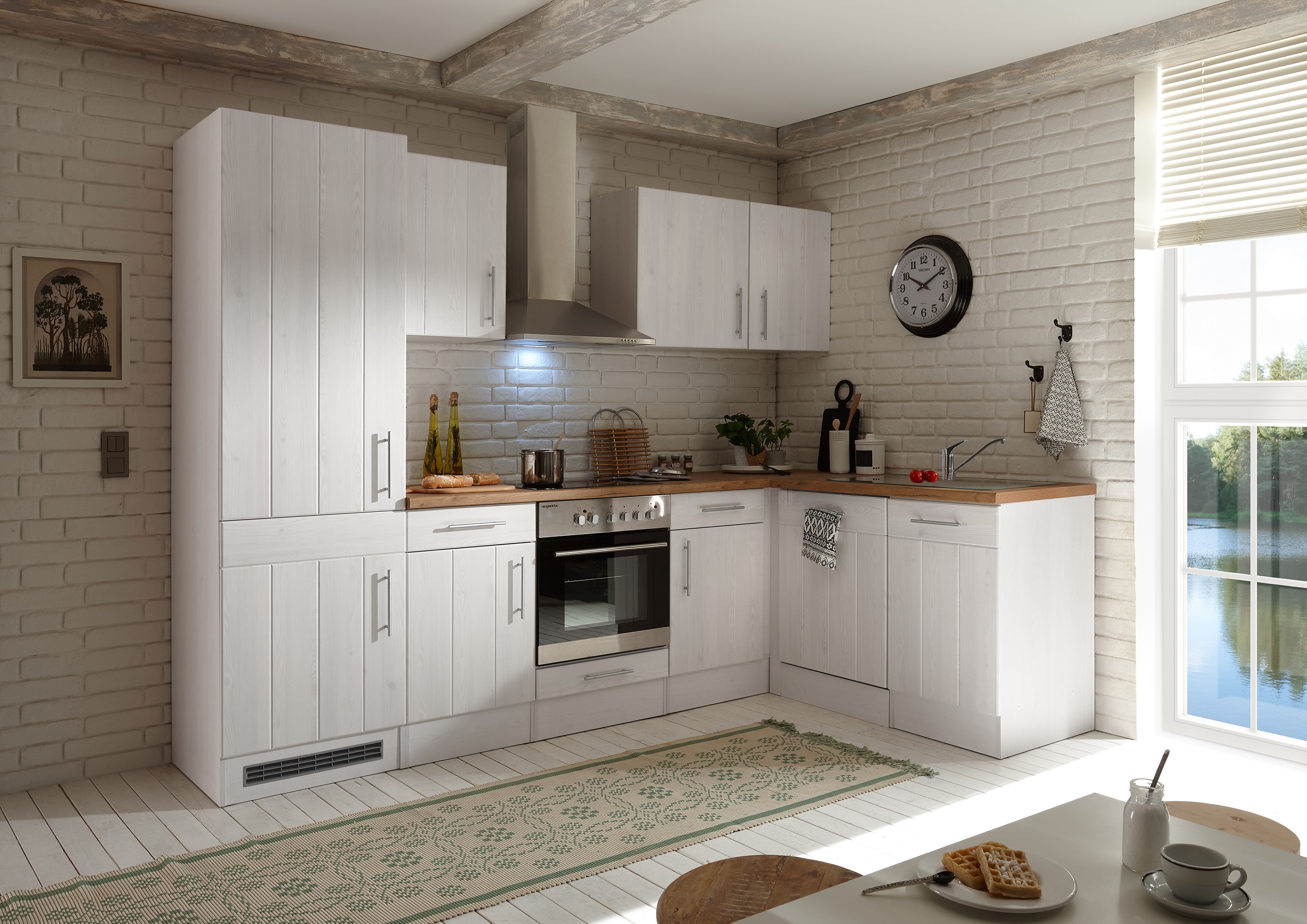 Angle kitchen country house kitchen unit fitted kitchen L-shape kitchen 280 x 172 cm respekta