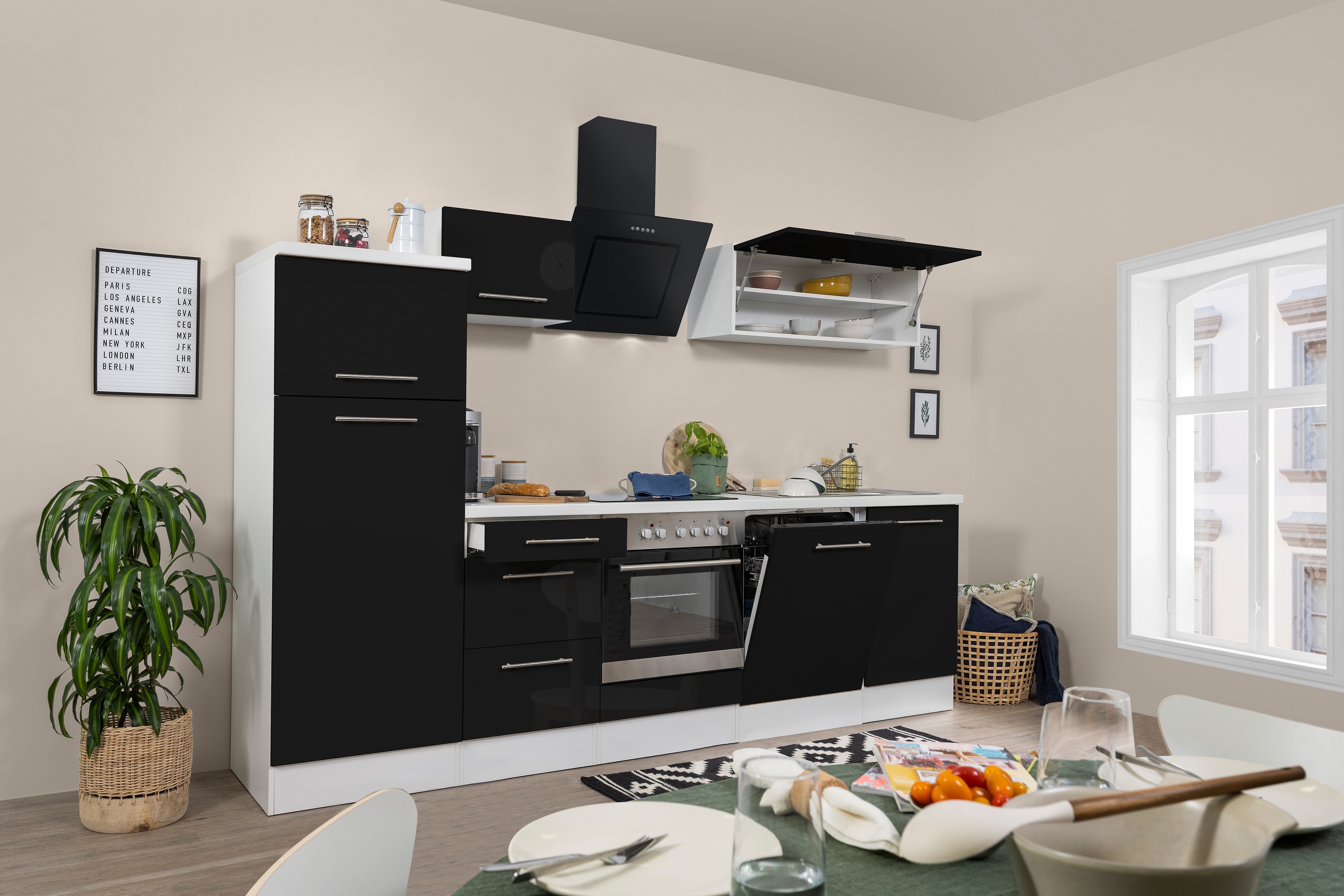 Küche Küchenzeile Küchenblock Weiß Schwarz Amanda 280 cm Respekta Premium