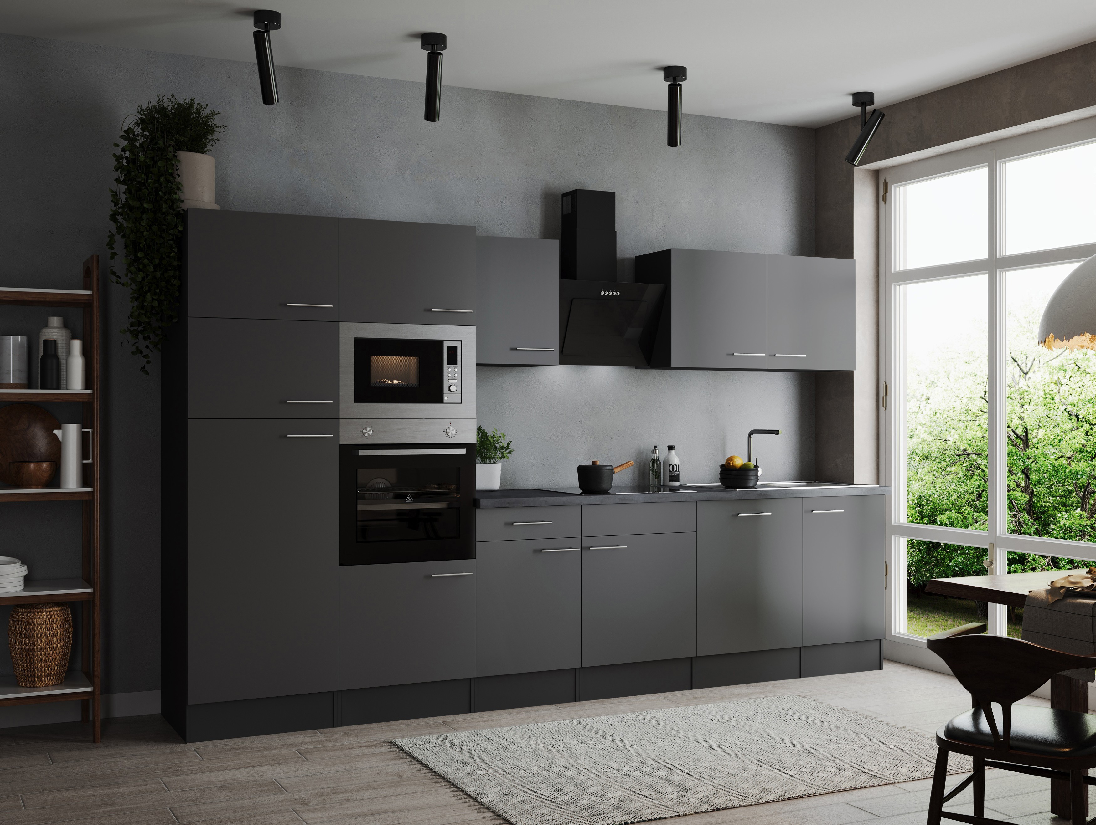 Küche Küchenzeile Küchenblock Grau Matt Grau Oliver 340 cm Respekta