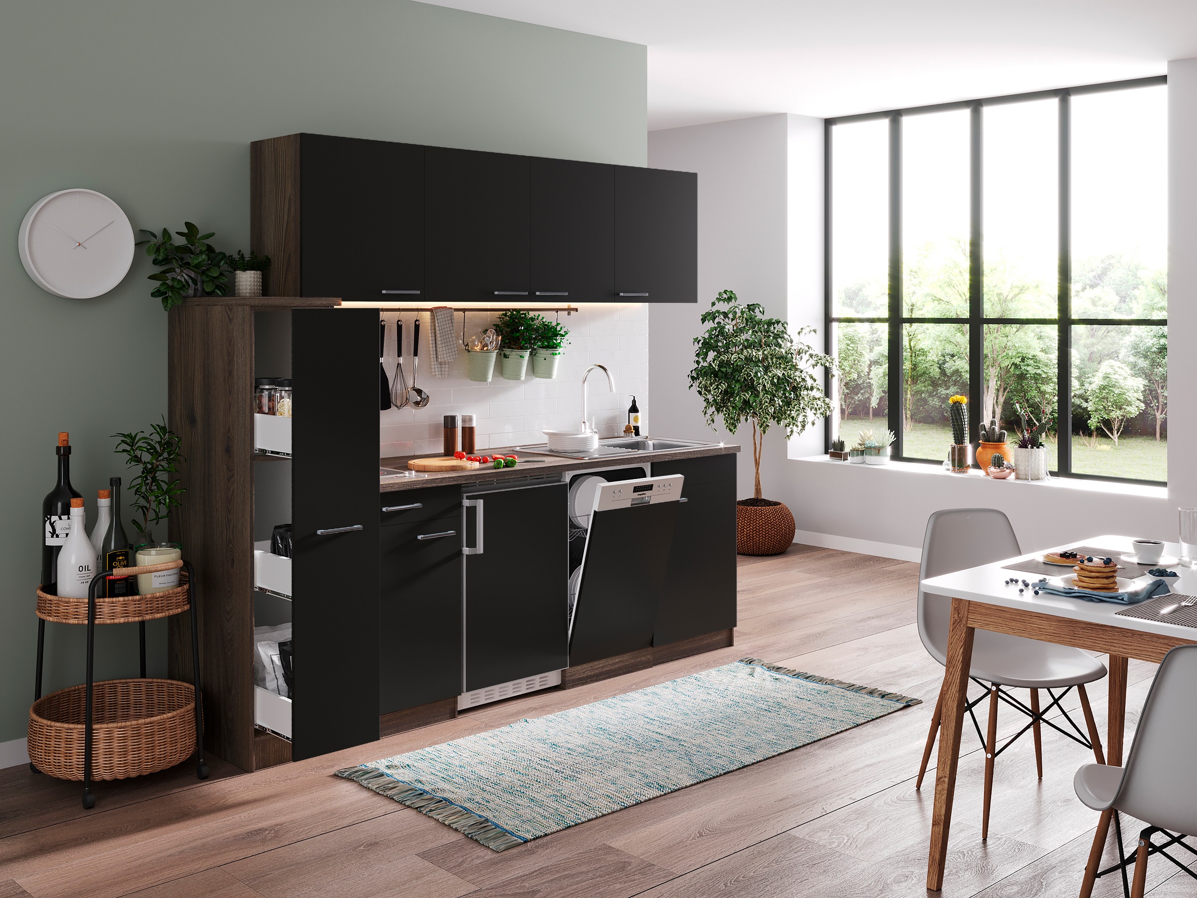 respekta cucina blocco cucina cucina singolo 225 cm York rovere nero