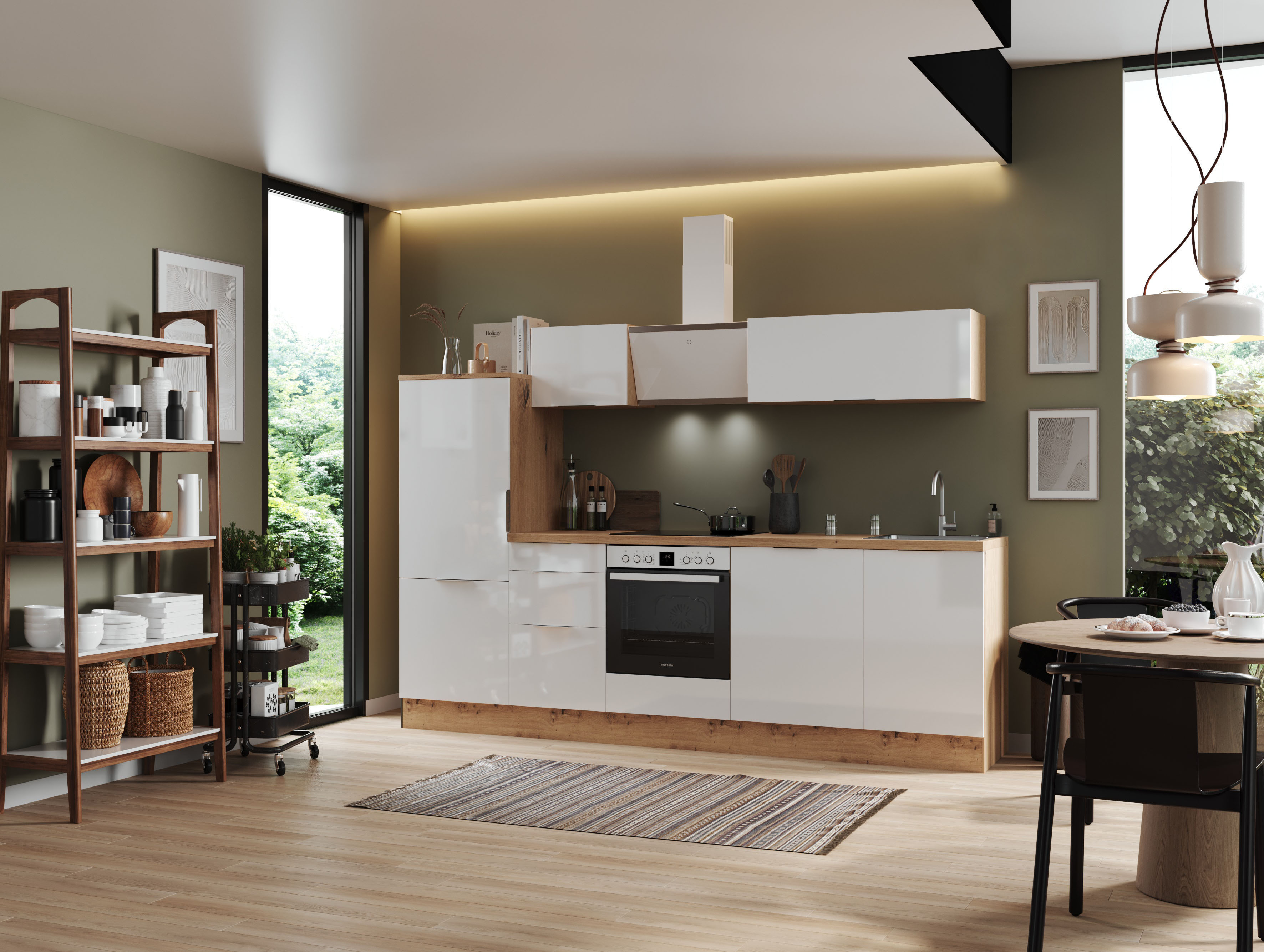 Respekta Selection vormontierte Küche 280 cm incl. Geräte Weiß Artisan Küchenzeile