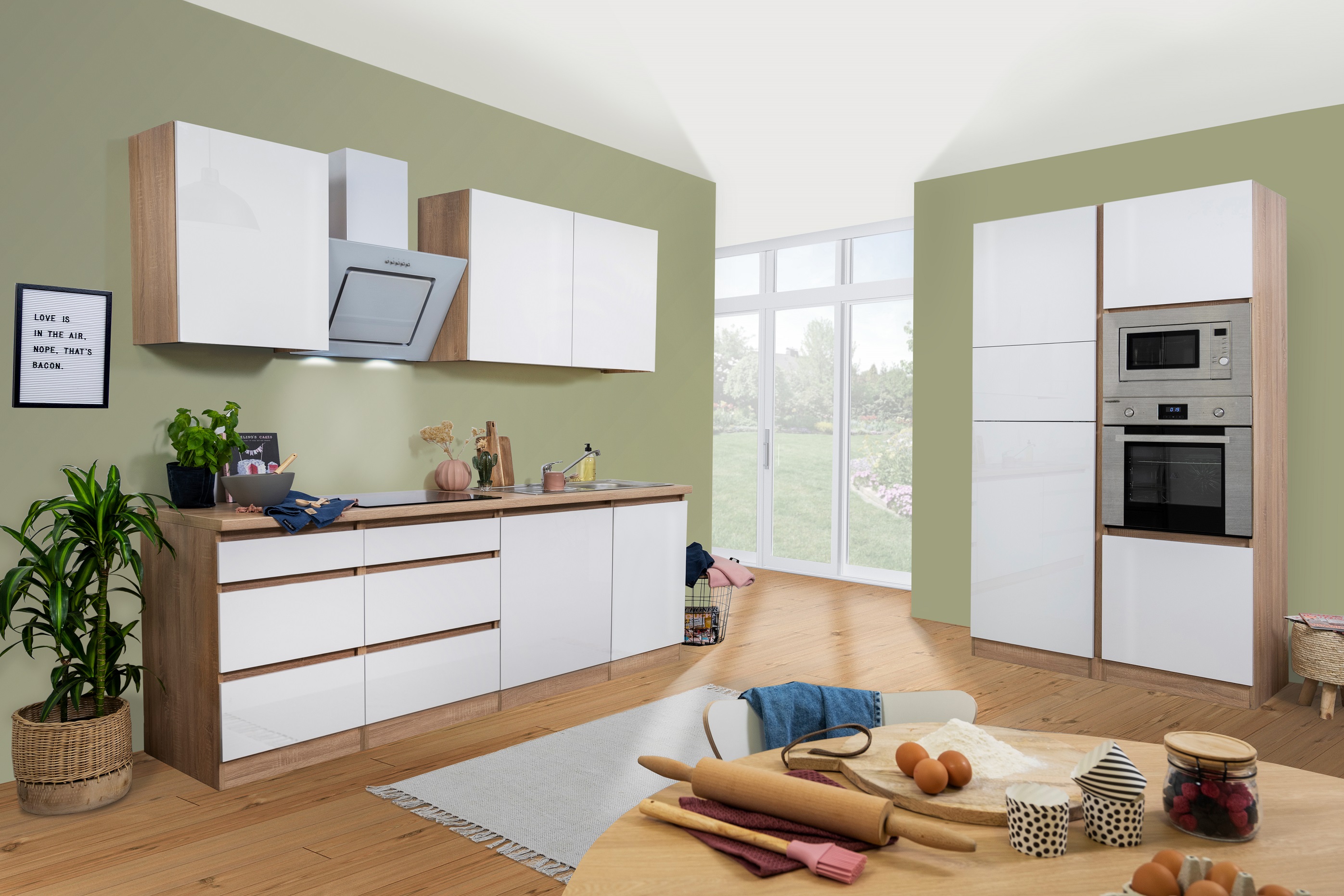 respekta kitchen kitchen unit handleless built-in kitchen unit 345 cm oak sonoma white