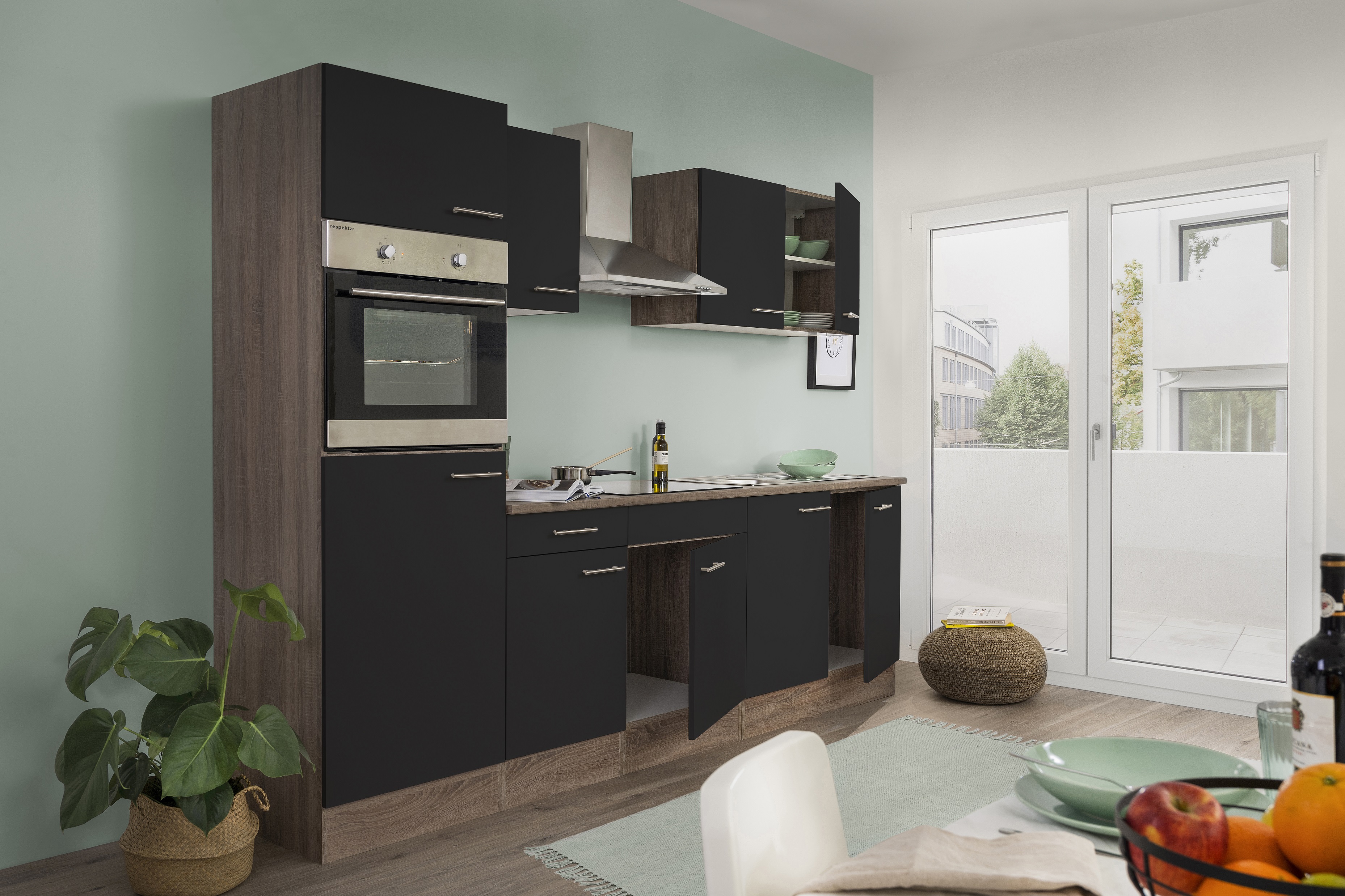 respekta blocco cucina cucina incasso blocco cucina blocco vuoto 270 cm rovere York nero