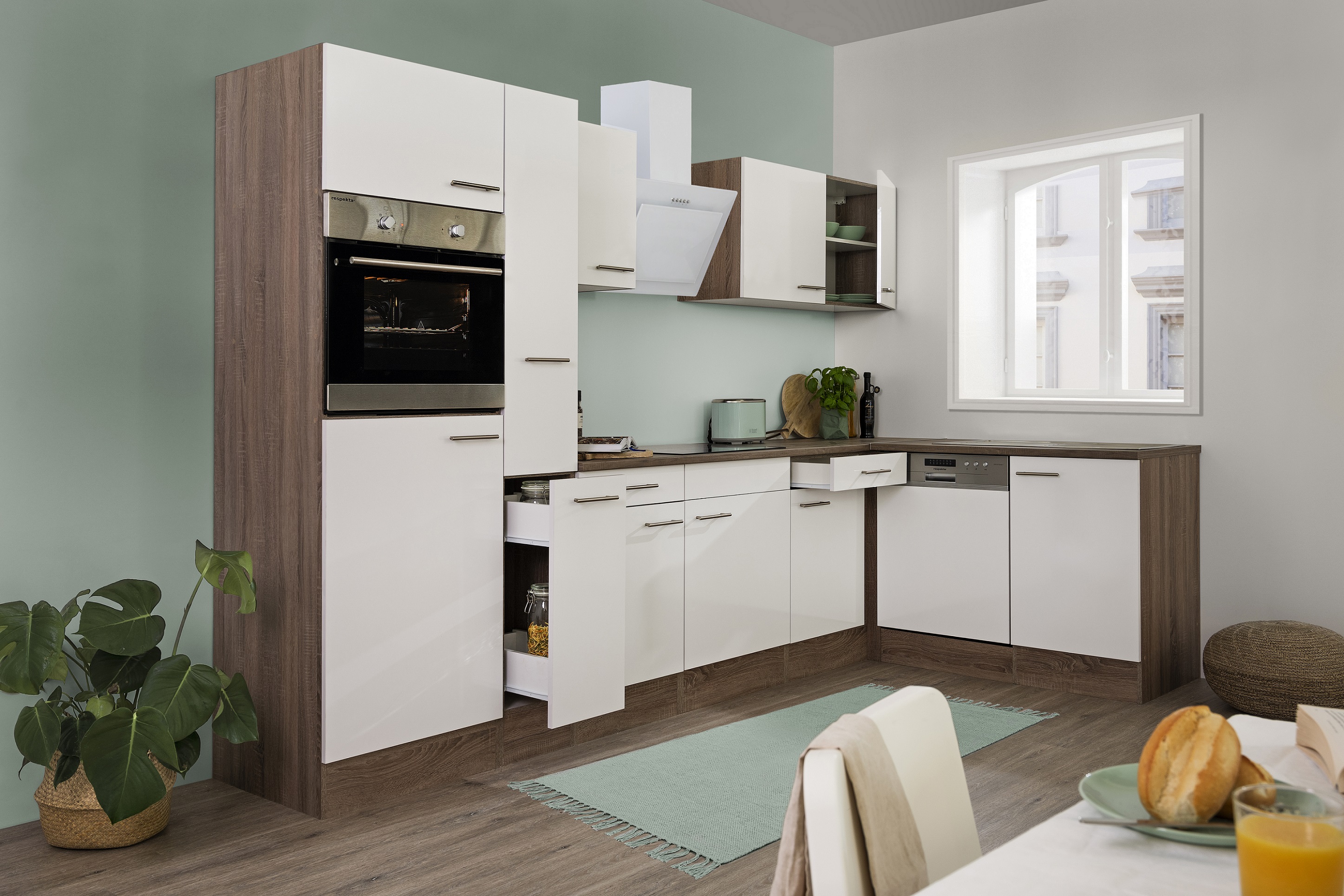 respekta cucina ad angolo cucina cucina a L rovere York bianco 310x172cm