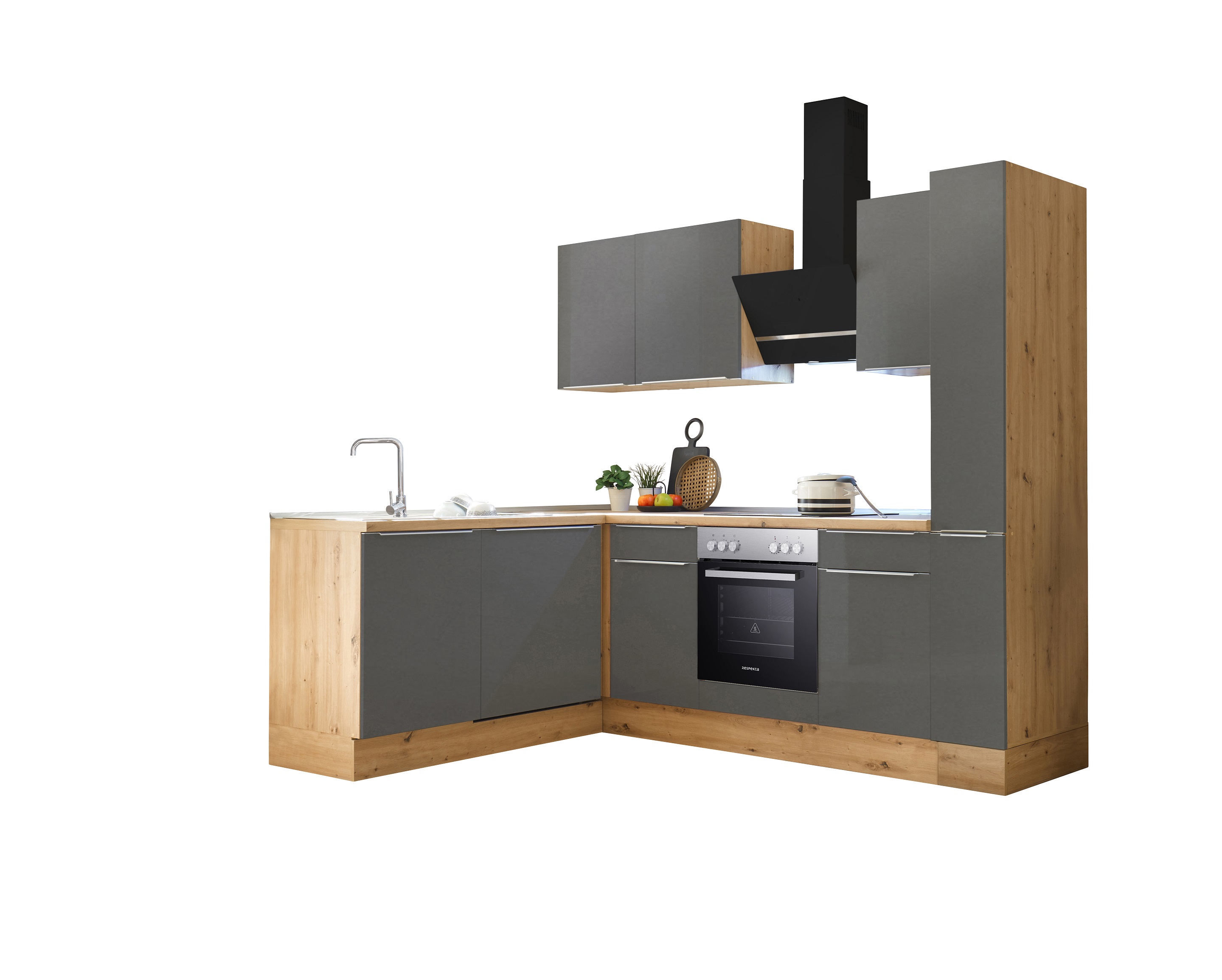 Küche Küchenzeile Winkelküche Marleen Premium 250 cm Grau Artisan Eiche Respekta