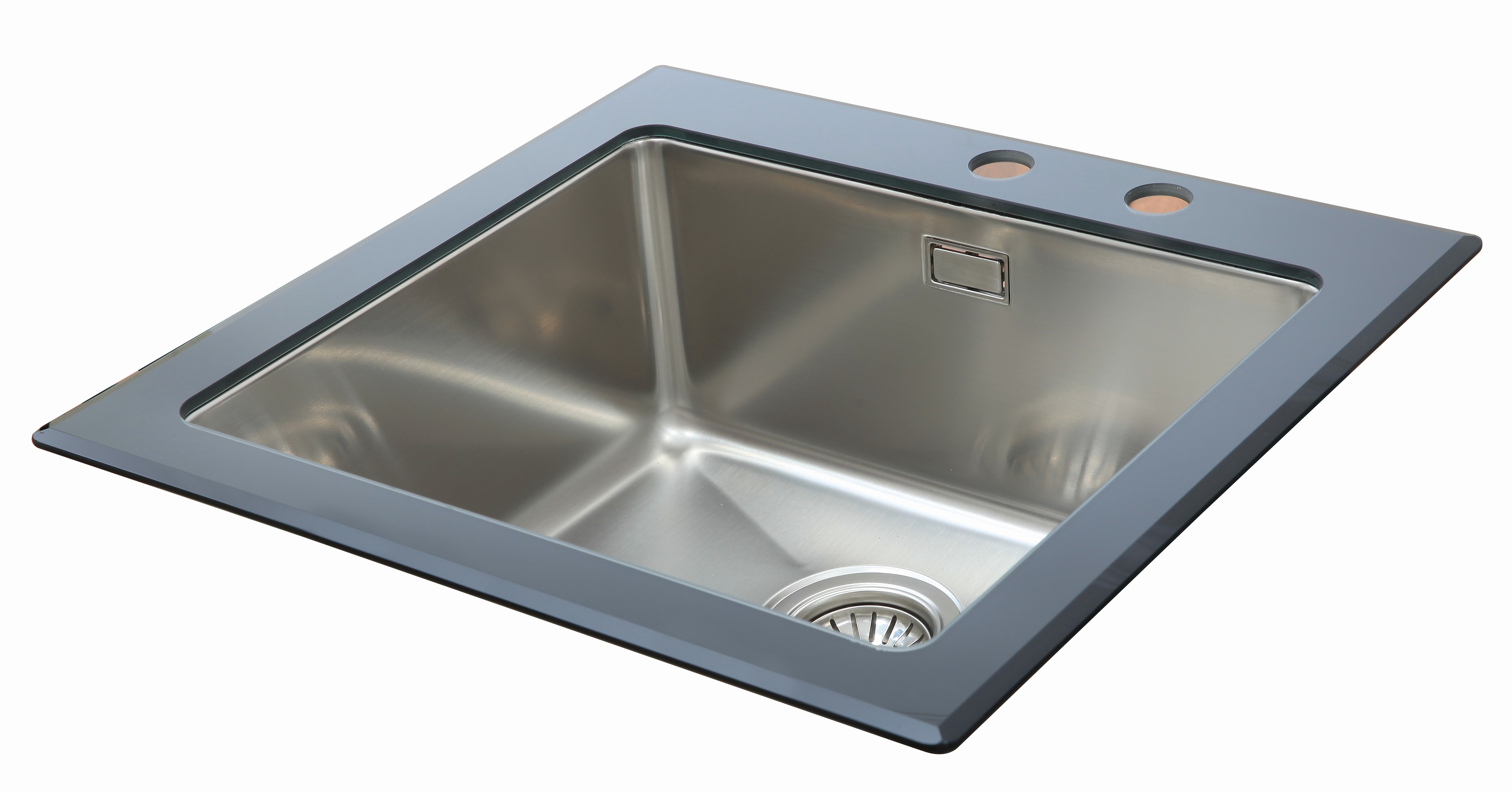 respekta Spüle Einbauspüle Glasspüle Küchenspüle Glas Edelstahl 55 x 53