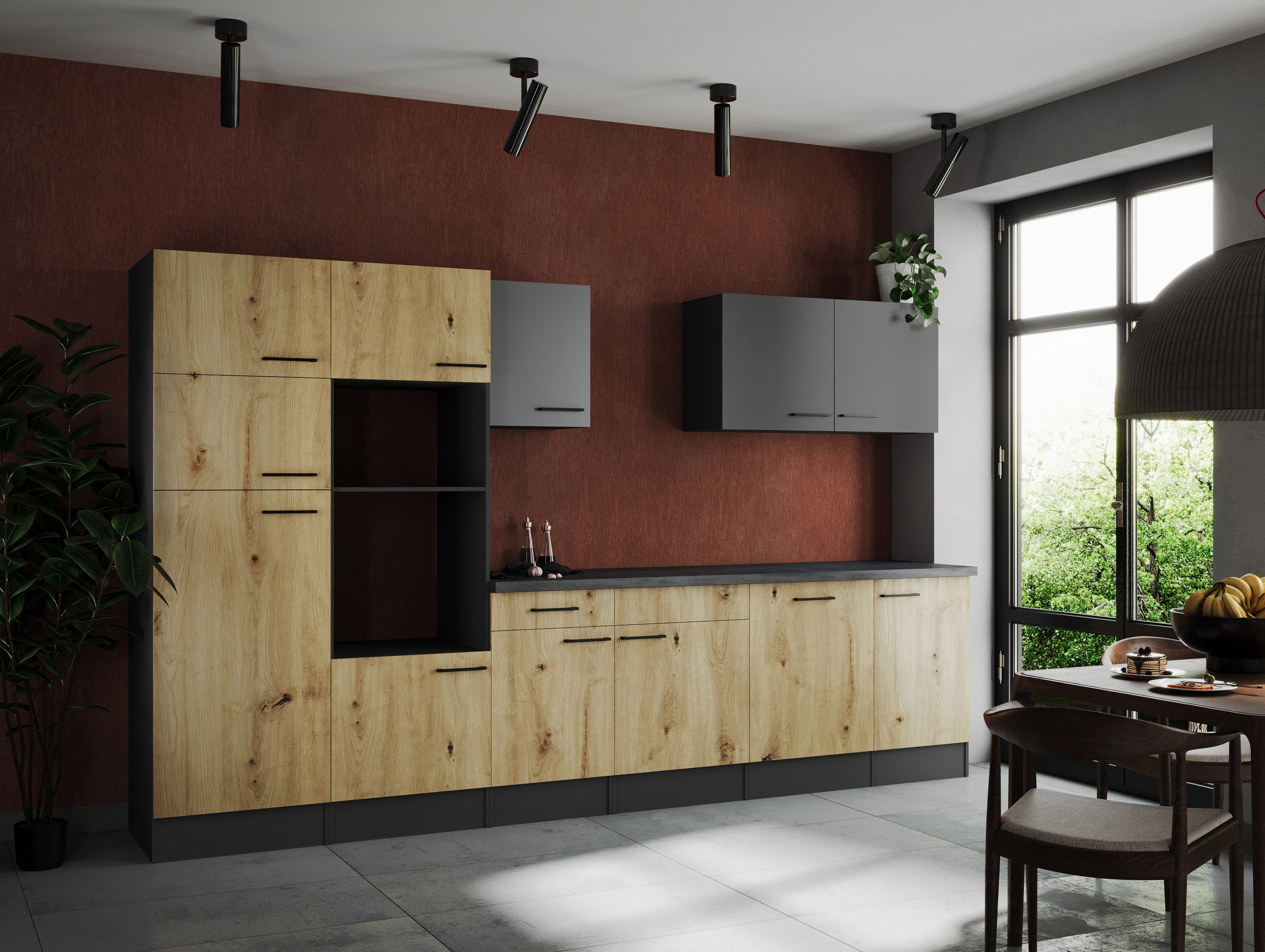 Küche Küchenzeile Leerblock Grau Matt Artisan Eiche Oliver 340 cm Respekta