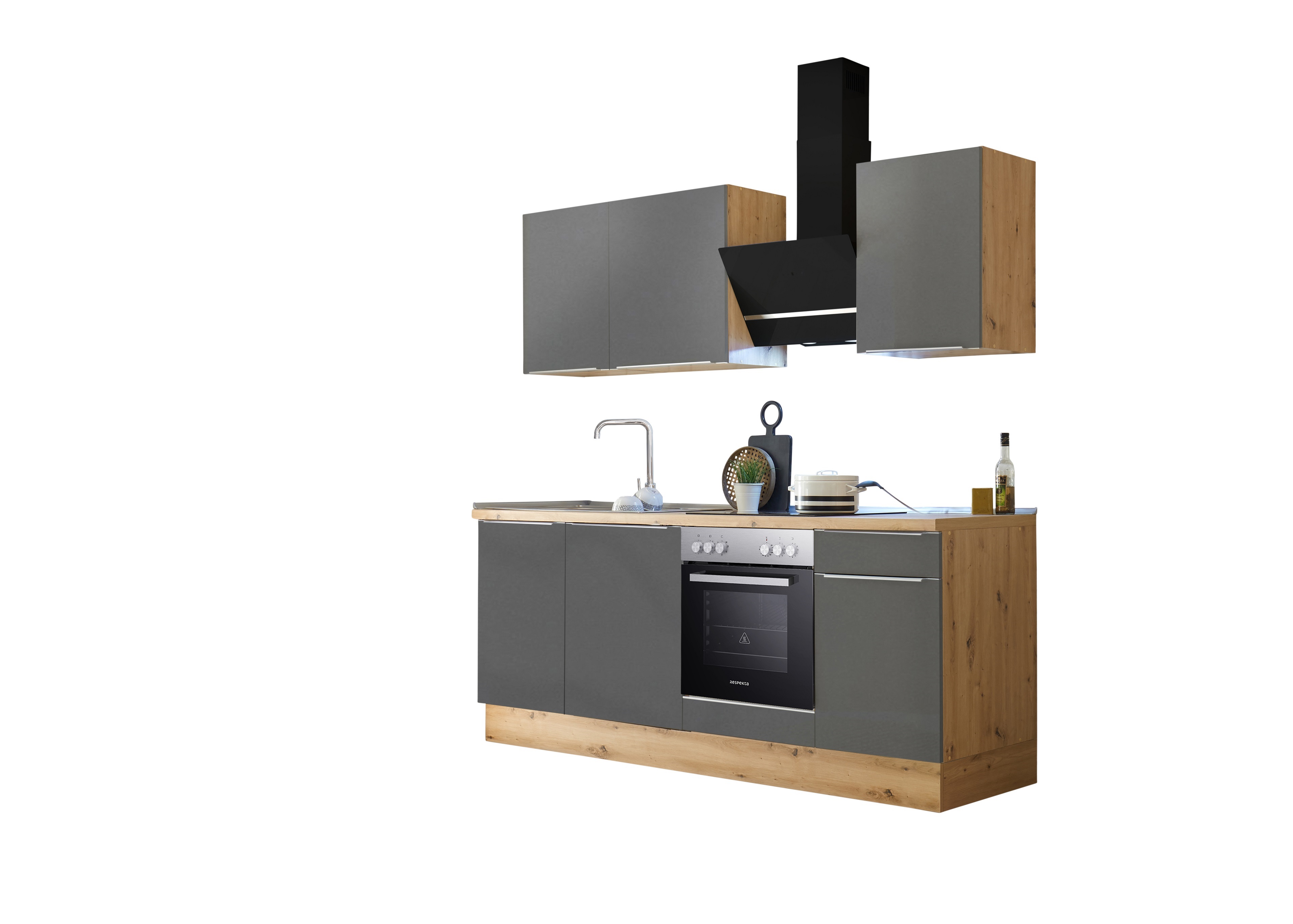 Mobile cucina Respekta Marleen Premium 220 cm Piano di lavoro in Rovere Artisan Grigio