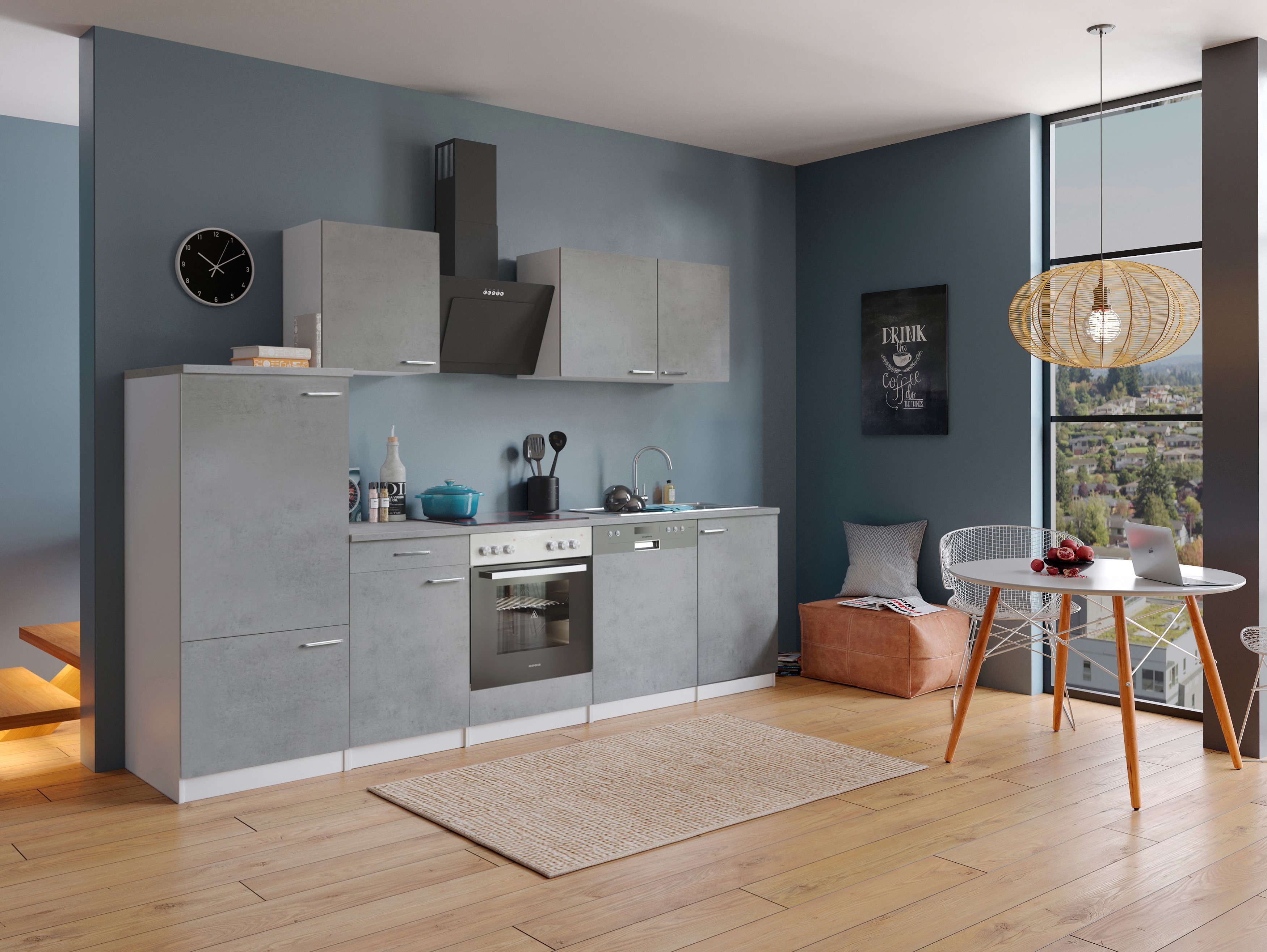 Küche Küchenzeile Küchenblock Einbauküche Weiß Beton Malia 280 cm Respekta Küche Küchenzeile Küchenblock Einbauküche Weiß Beton Malia 280 cm Respekta