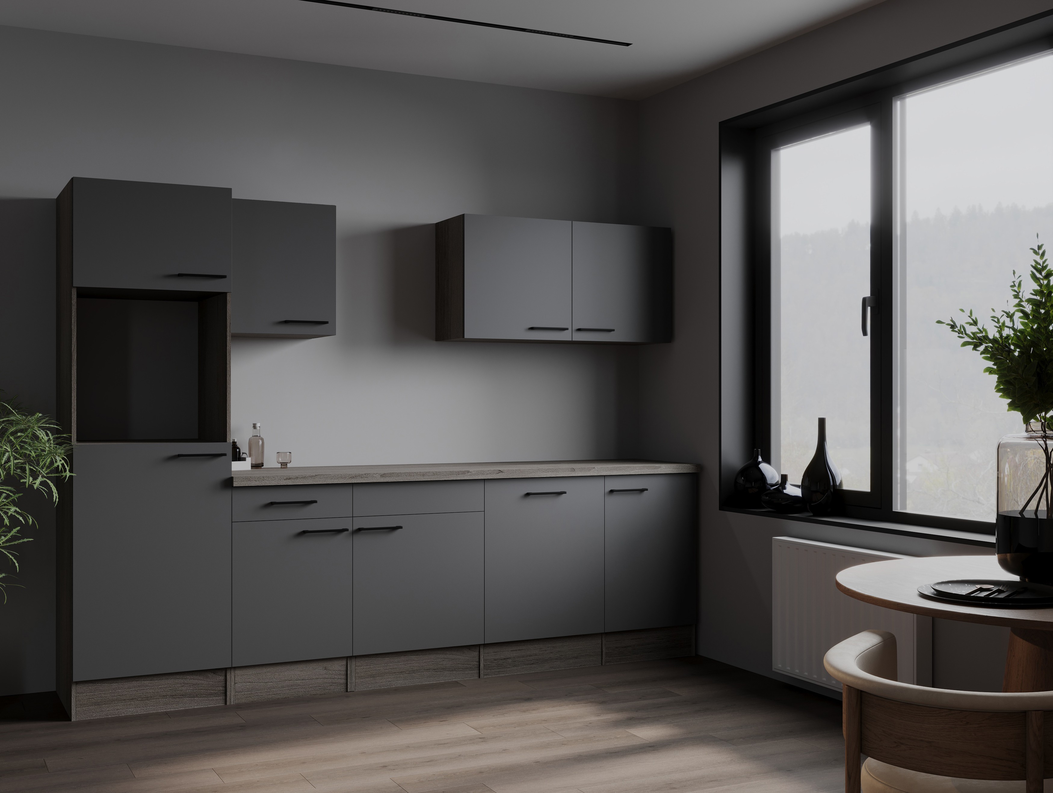 Küche Küchenzeile Leerblock Eiche York Grau Matt Oliver 280 cm Respekta