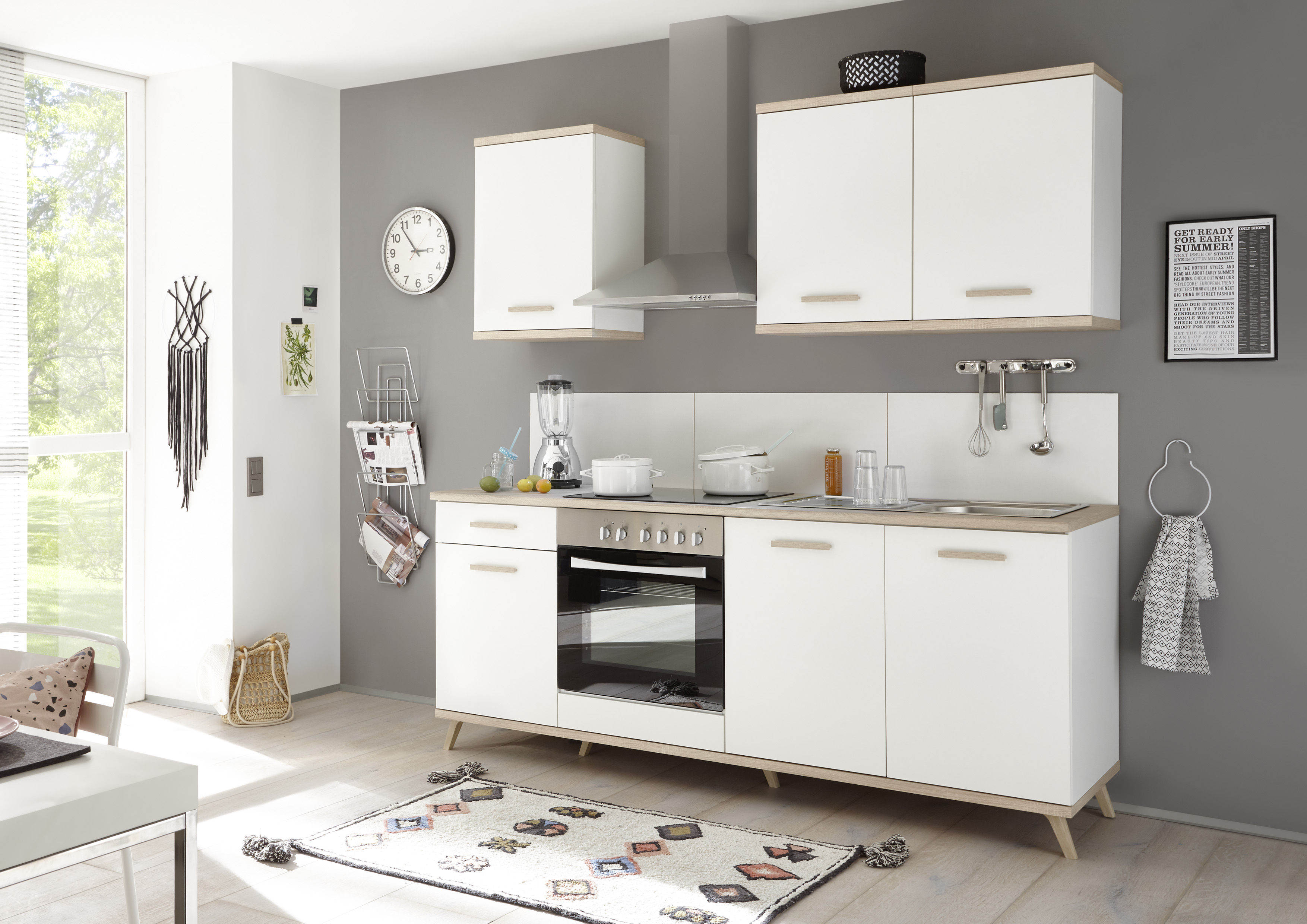 respekta Küche Küchenzeile Retro Küchenblock Einbauküche 210 cm weiß scandic