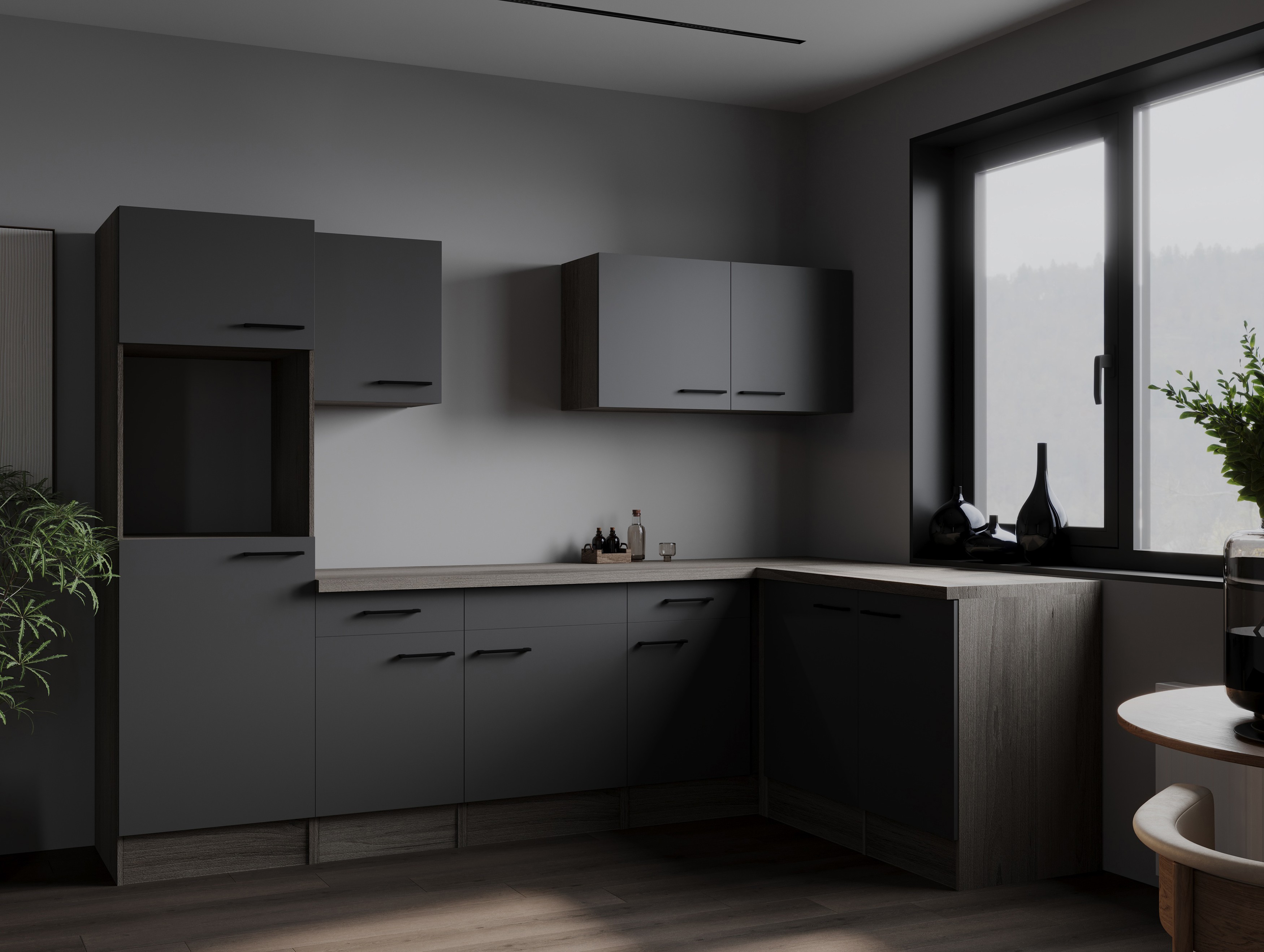 L Küche Leerblock Winkelküche Eiche York Grau Matt Oliver 280 x 172 cm Respekta