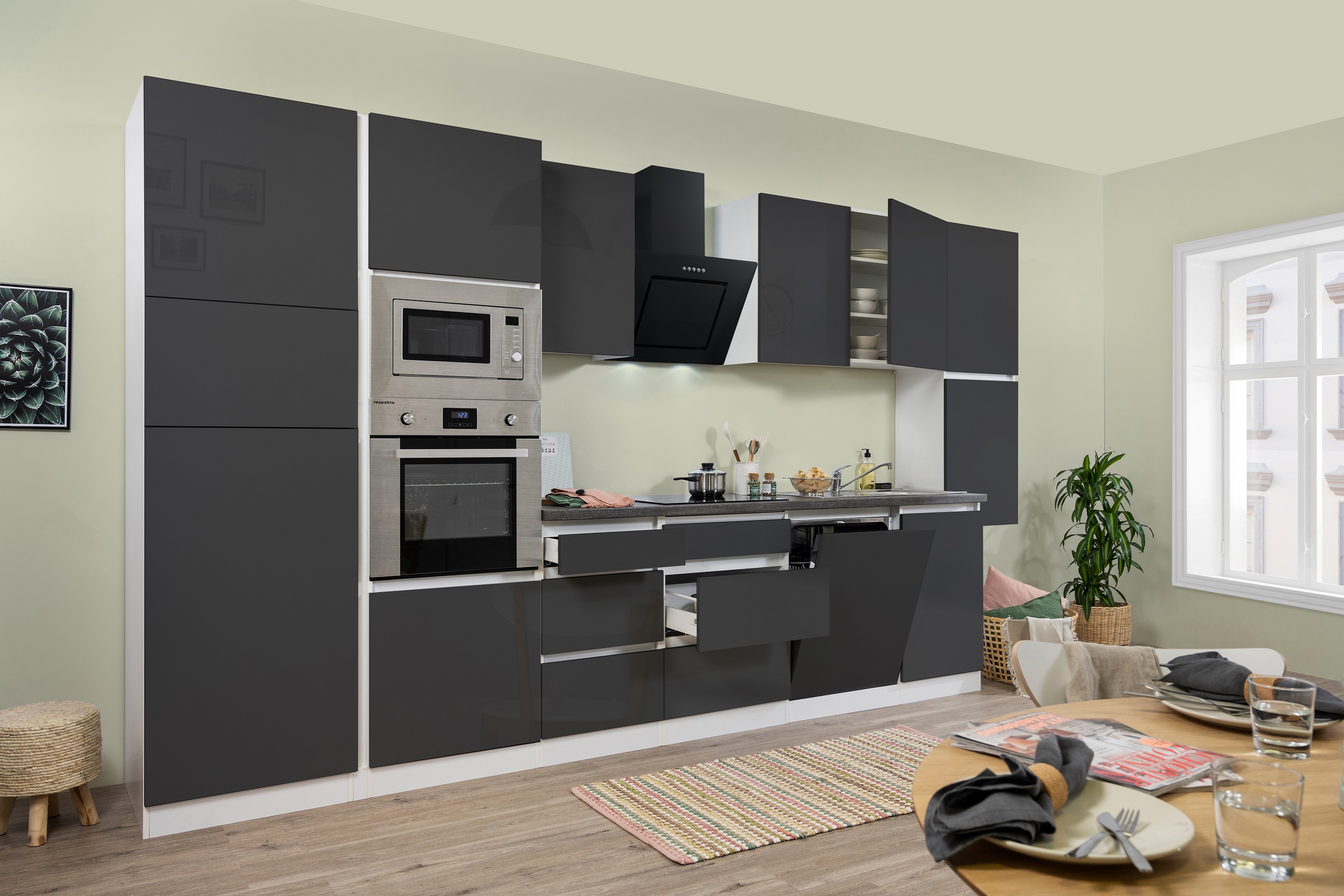 respekta Cuisine Kitchenette bloc de cuisine sans poignées Cuisine intégrée 395 cm blanc gris