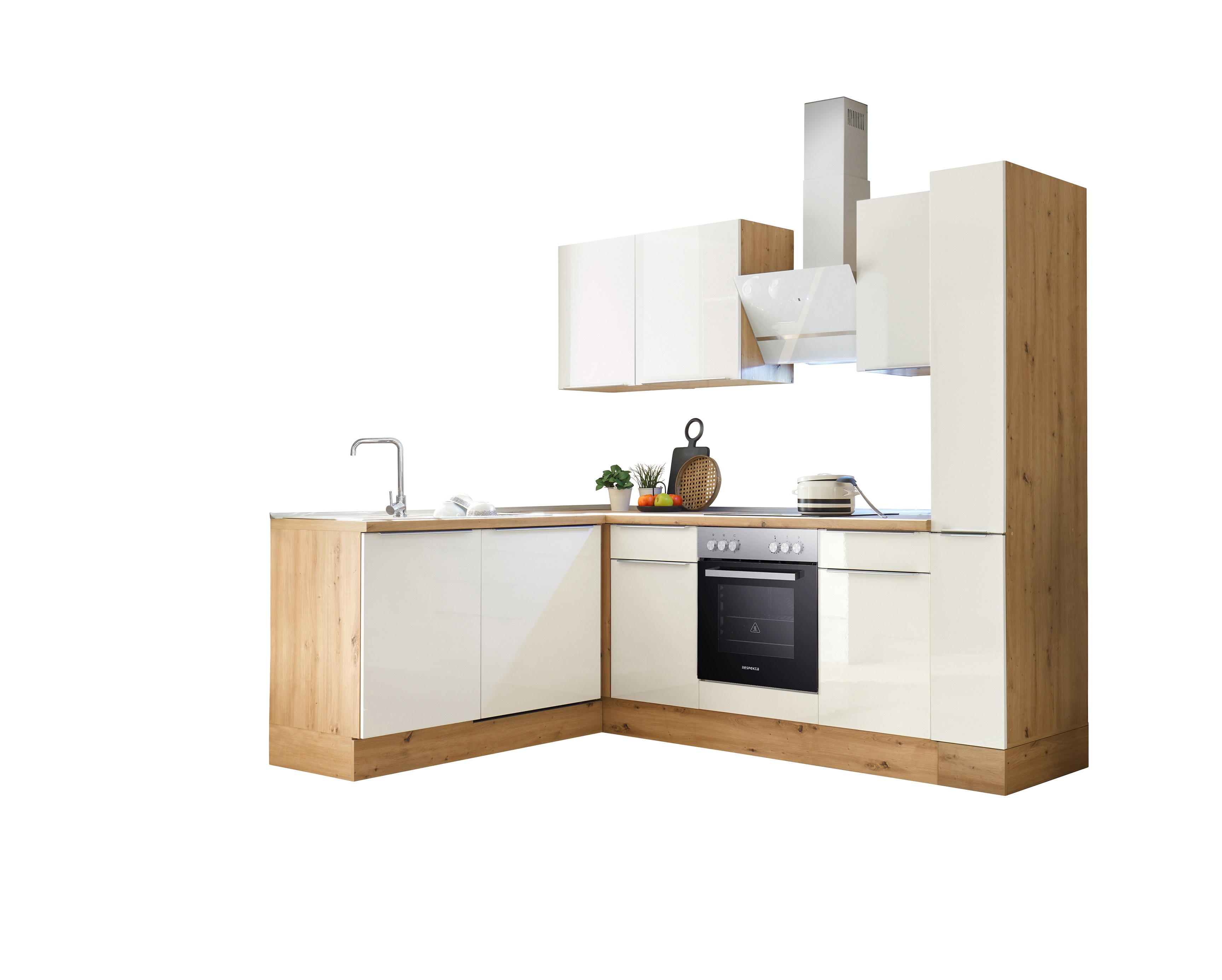 Küche Küchenzeile Winkelküche Marleen Premium 250 cm Weiß Artisan Eiche Respekta