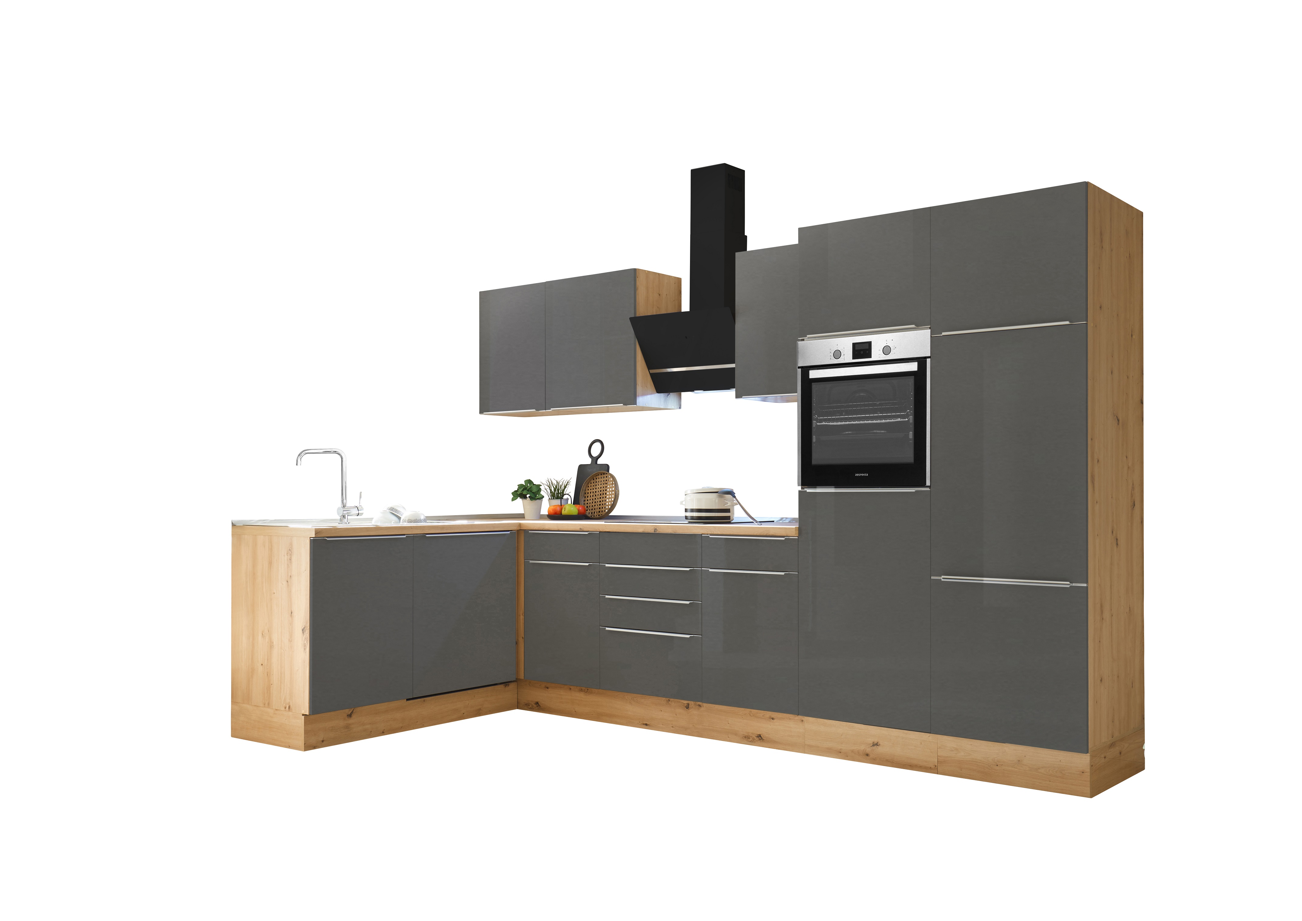 Küche Küchenzeile Winkelküche Marleen Premium 340 cm Grau Artisan Eiche Respekta