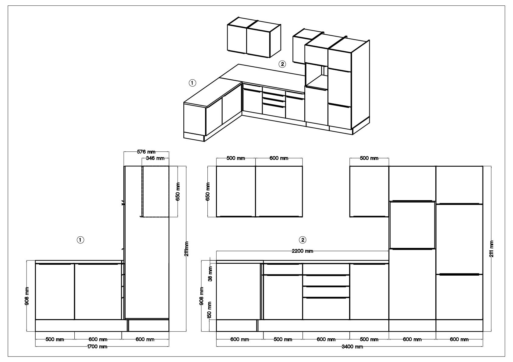 Küche Küchenzeile Winkelküche Marleen Premium 340 cm Weiß Artisan Eiche Respekta