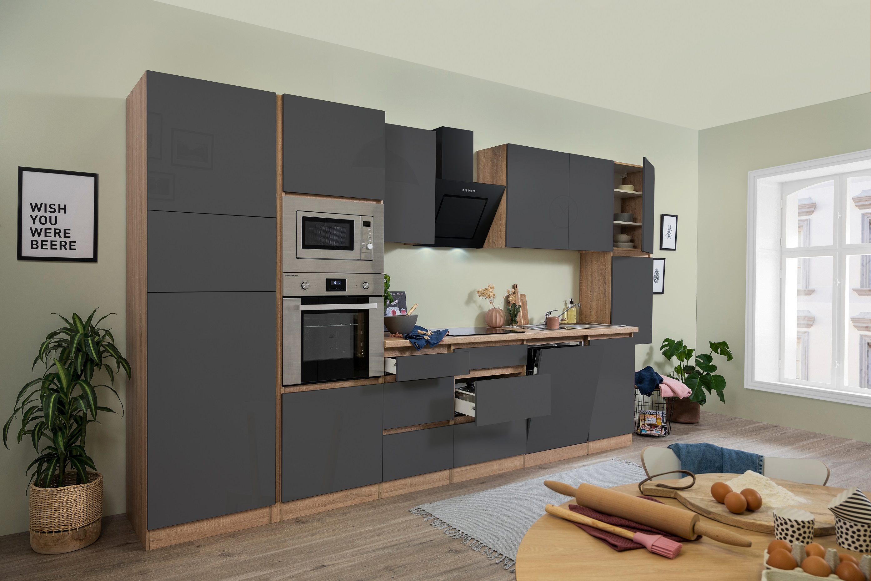 respekta kitchenette kitchen unit handleless kitchen 395 cm oak sonoma grey