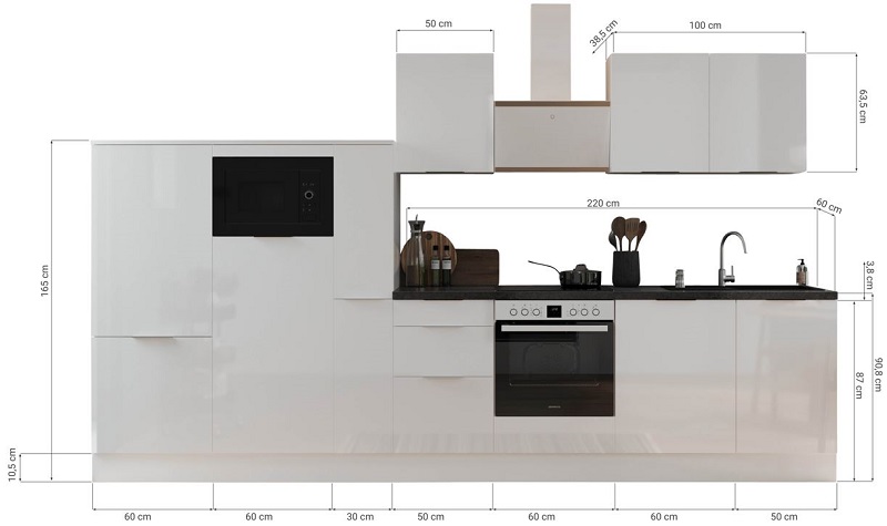 Küche vormontierte Küche 370 cm incl. Geräte Respekta Selection Elisabeth Artsian Weiß Küchenzeile