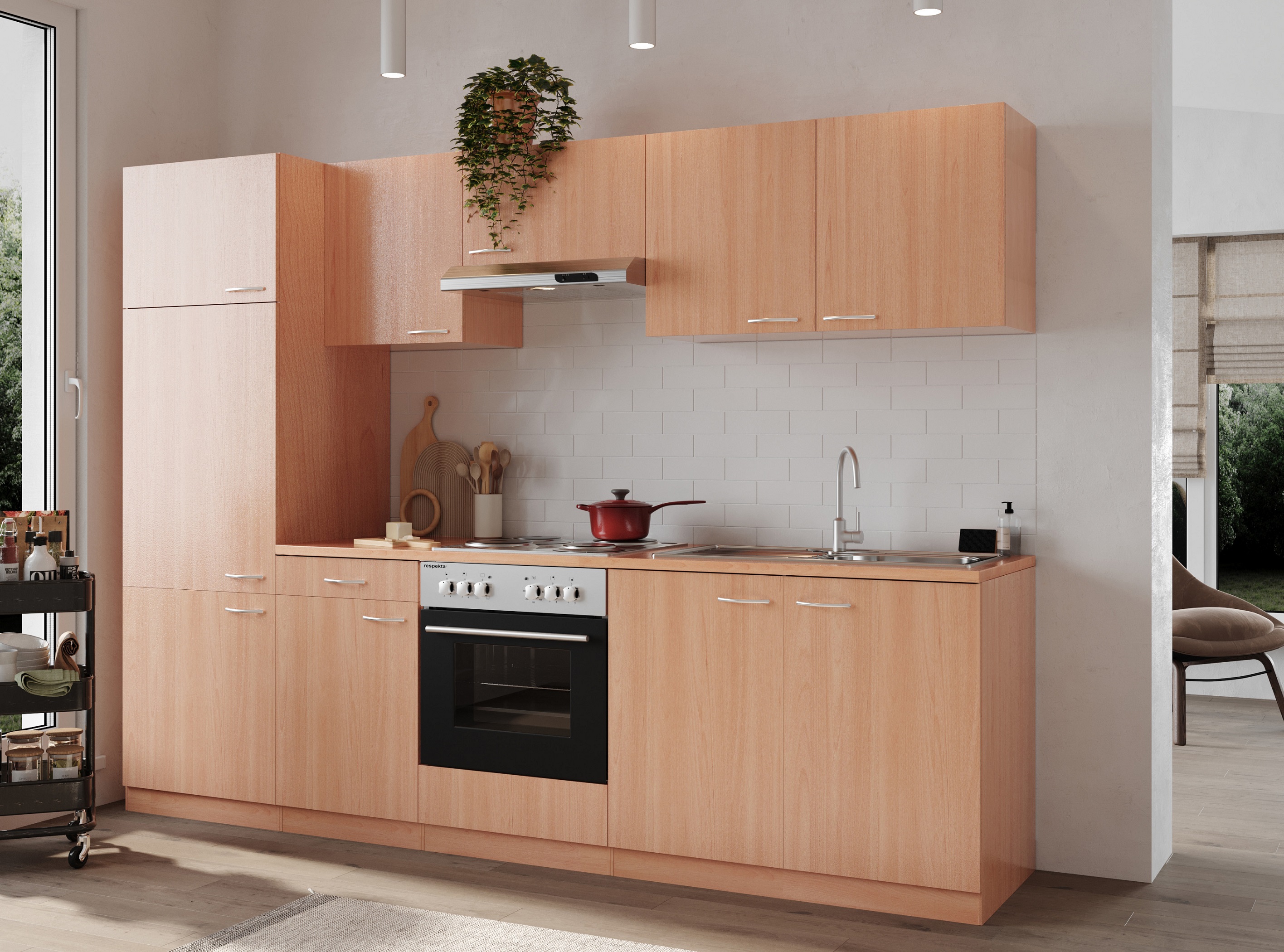 respekta kitchen kitchen unit fitted kitchen complete kitchen 270 cm beech