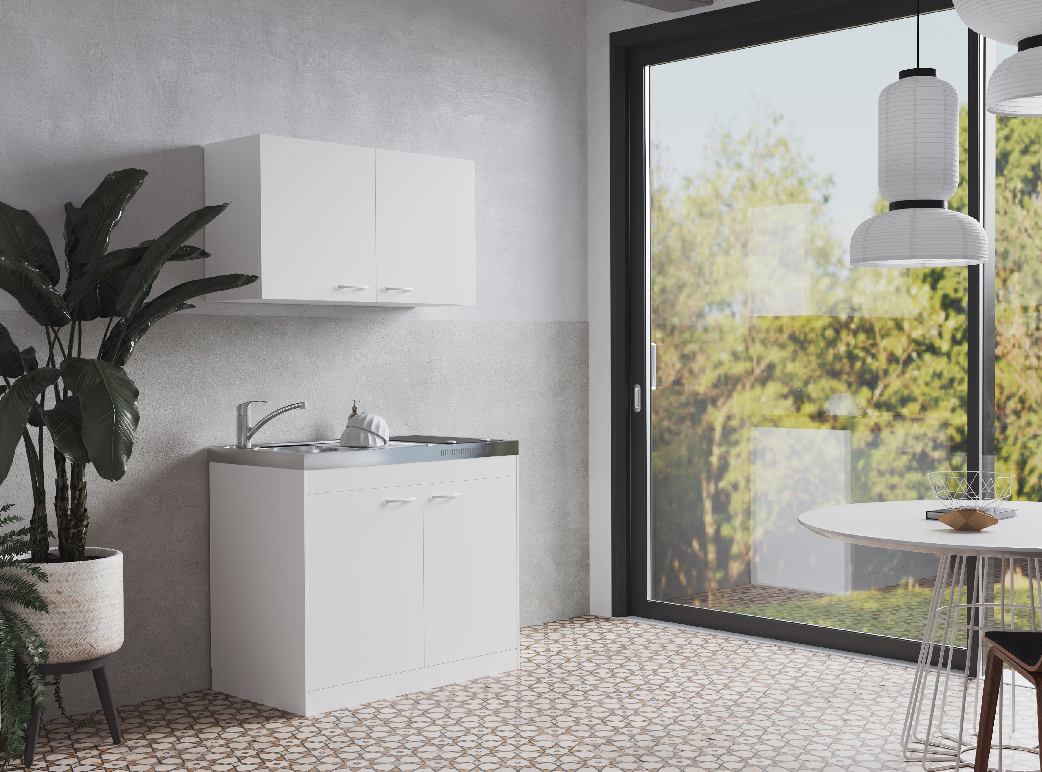 Küche Miniküche Singleküche Küchenzeile Pantry mit Oberschrank Weiß Levin 100 cm Respekta