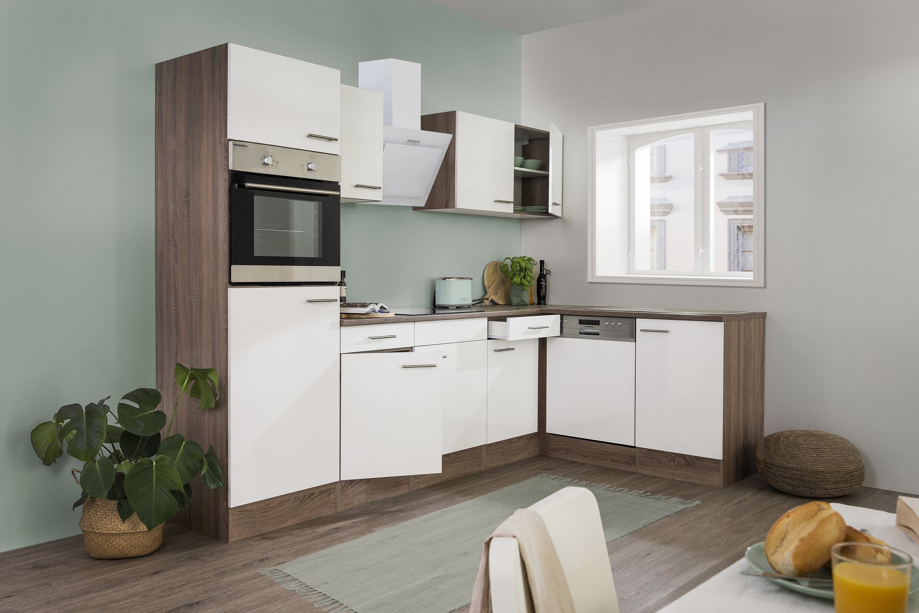 respekta cucina ad angolo cucina cucina a L rovere York bianco 280x172cm