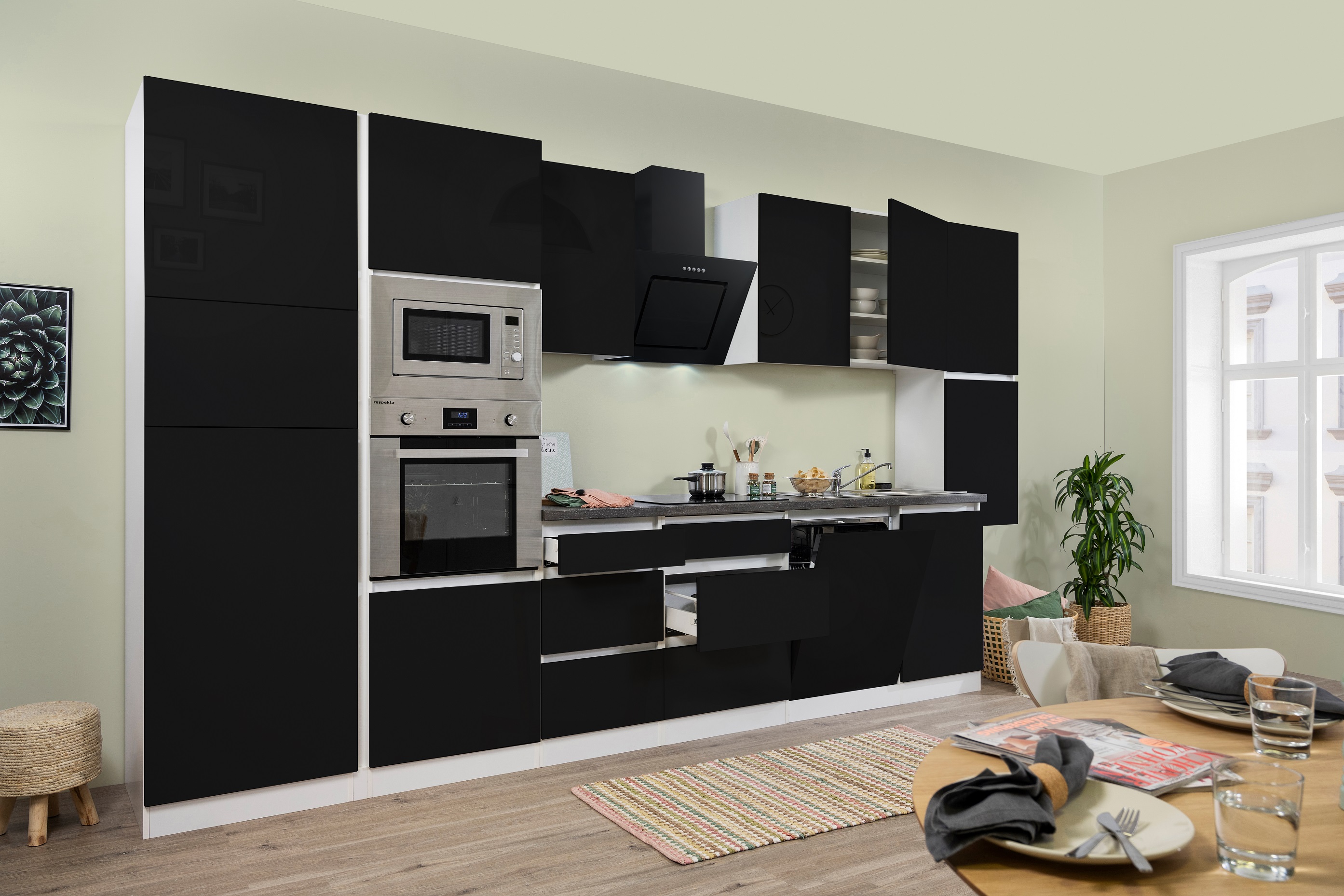 respekta mobile cucina cucina senza maniglie 395 cm bianco nero