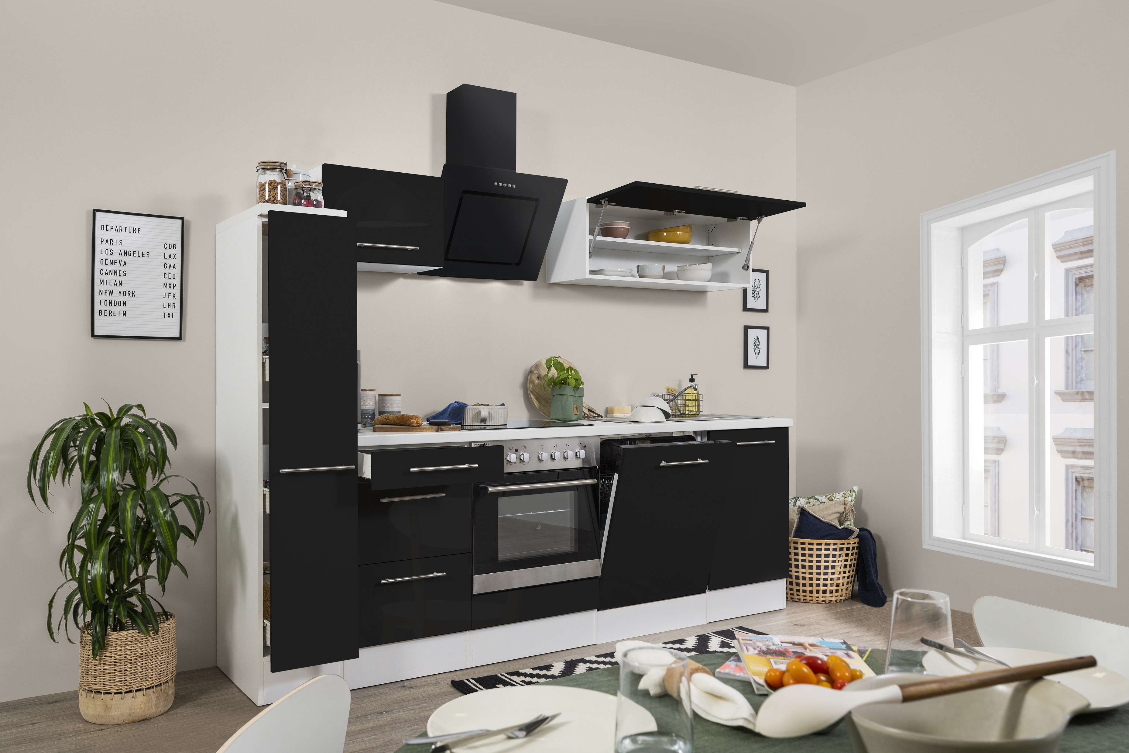 respekta unità di cucina cucina componibile blocco cucina alta lucentezza 250cm bianco nero