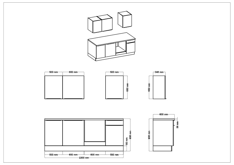 Küche Küchenzeile Küchenblock Marleen Premium 220 cm Grau Artisan Eiche Respekta