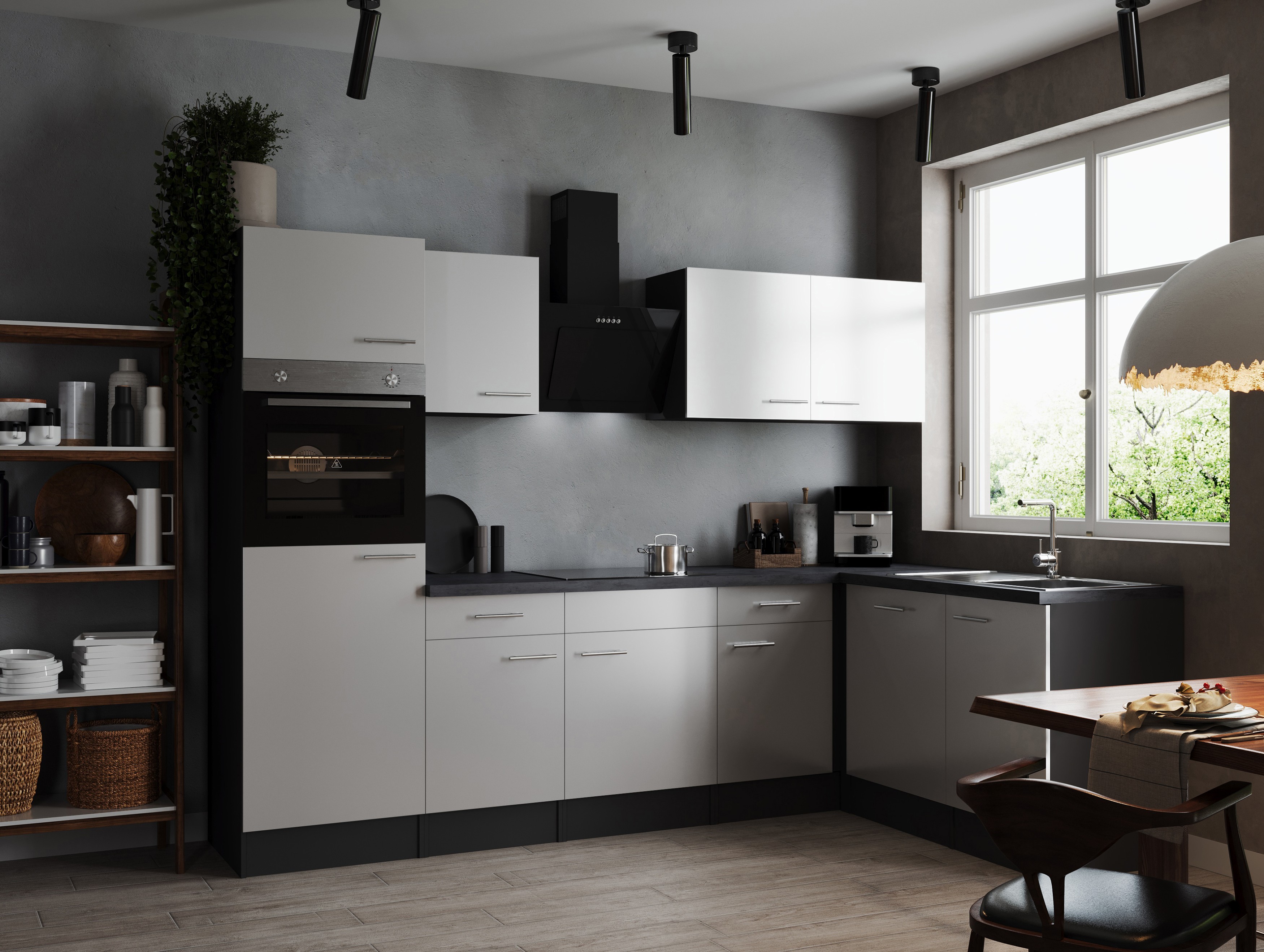 L Küche Küchenzeile Winkelküche Grau Matt Weiß Oliver 280 x 172 cm Respekta