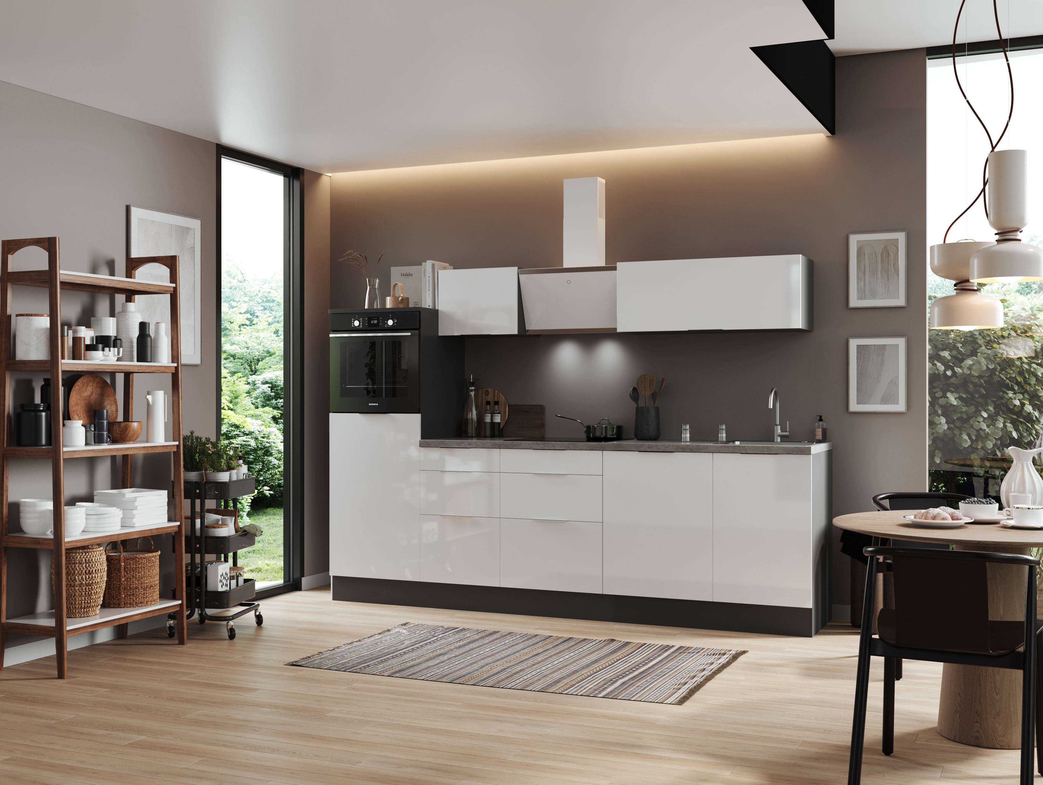 Respekta Selection vormontierte Küche 280 cm incl. Geräte Weiß Grau Küchenzeile