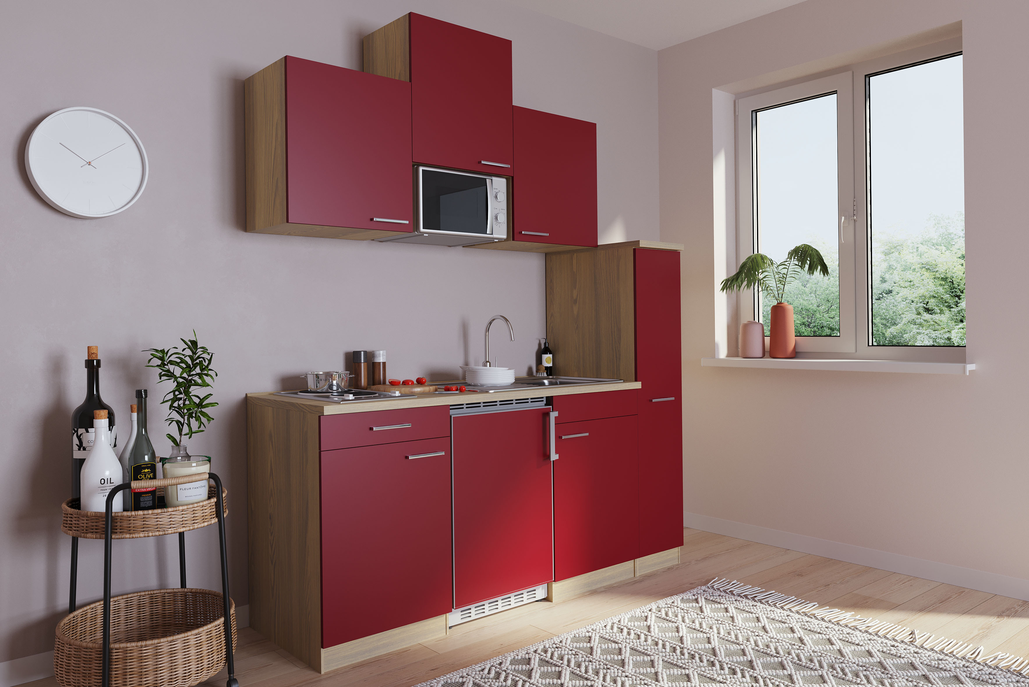 Küche Miniküche Singleküche Küchenzeile Eiche  Rot Luis 180 cm Respekta Küche Miniküche Singleküche Küchenzeile Eiche  Rot Luis 180 cm Respekta