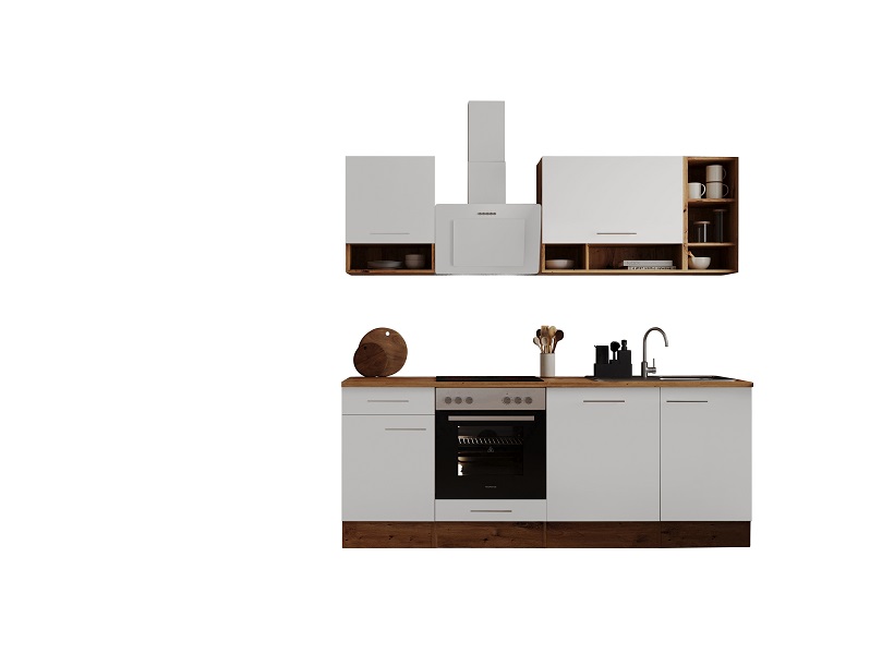 Küche Küchenzeile Küchenblock Einbauküche Eiche Weiß Hilde 220 cm  Respekta