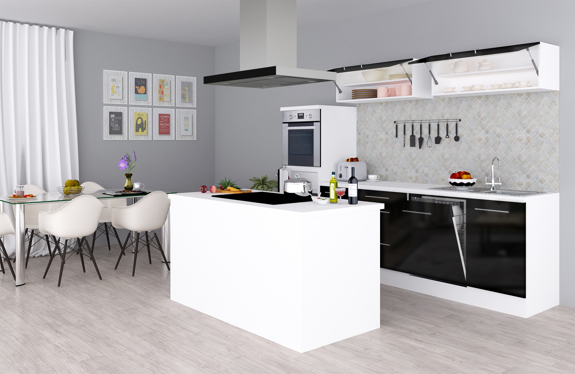 respekta kitchen unit island kitchen built-in kitchen block 280 cm white black