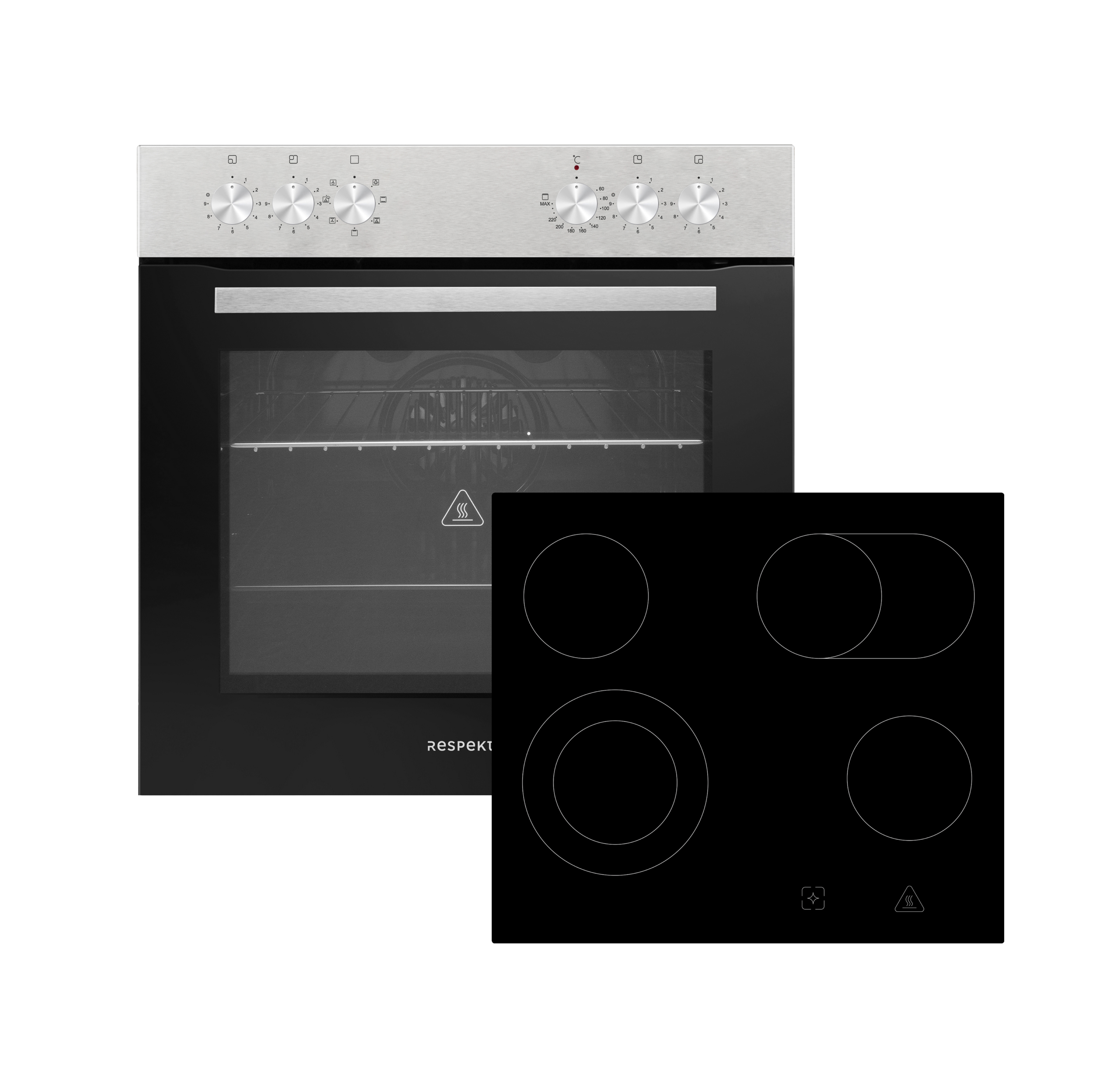Backofen Herdset Einbau Kochfeld Glaskeramik rahmenlos 72 L Respekta HS2201-26