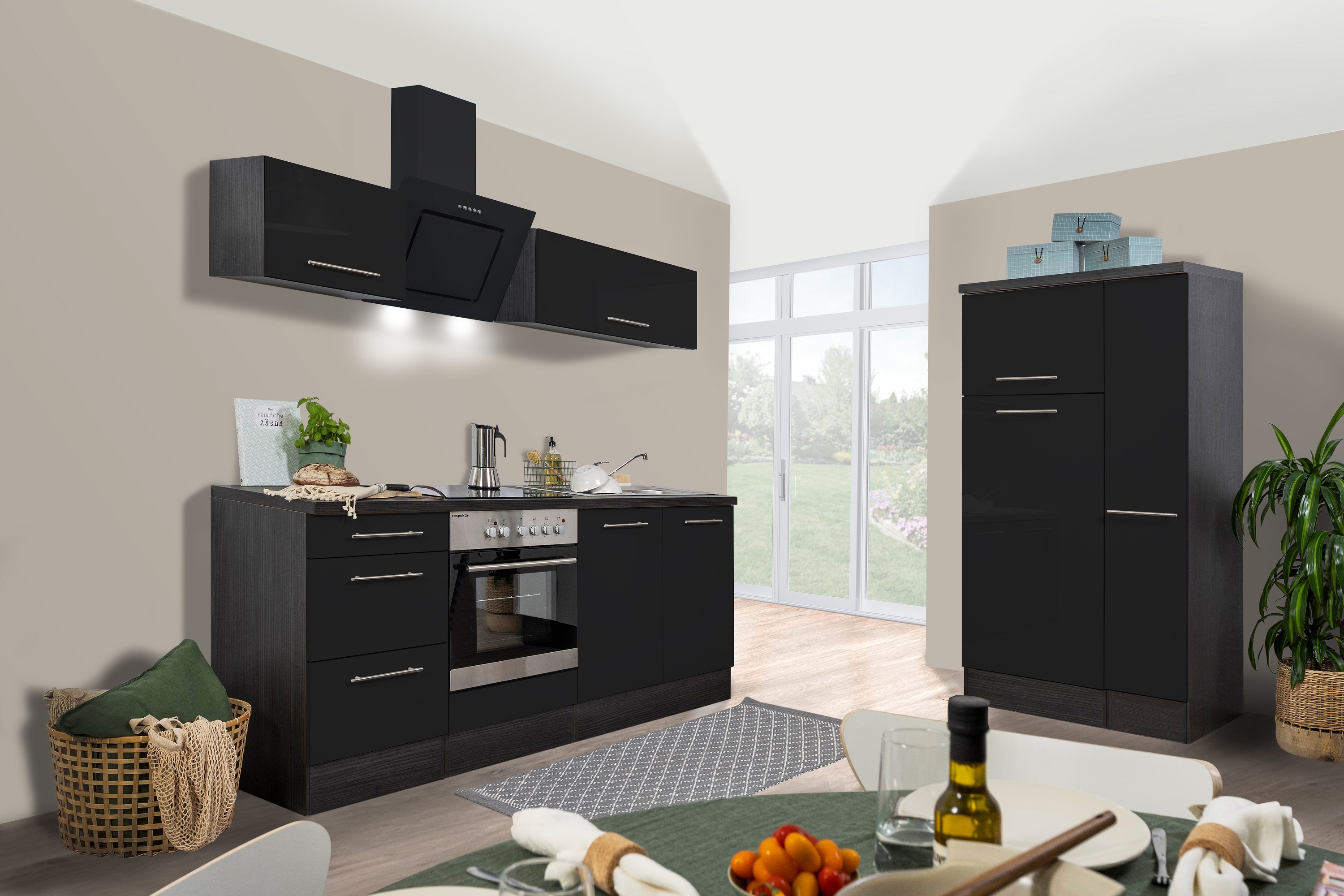 respekta kitchen unit kitchen block fitted kitchen high gloss 300cm oak black