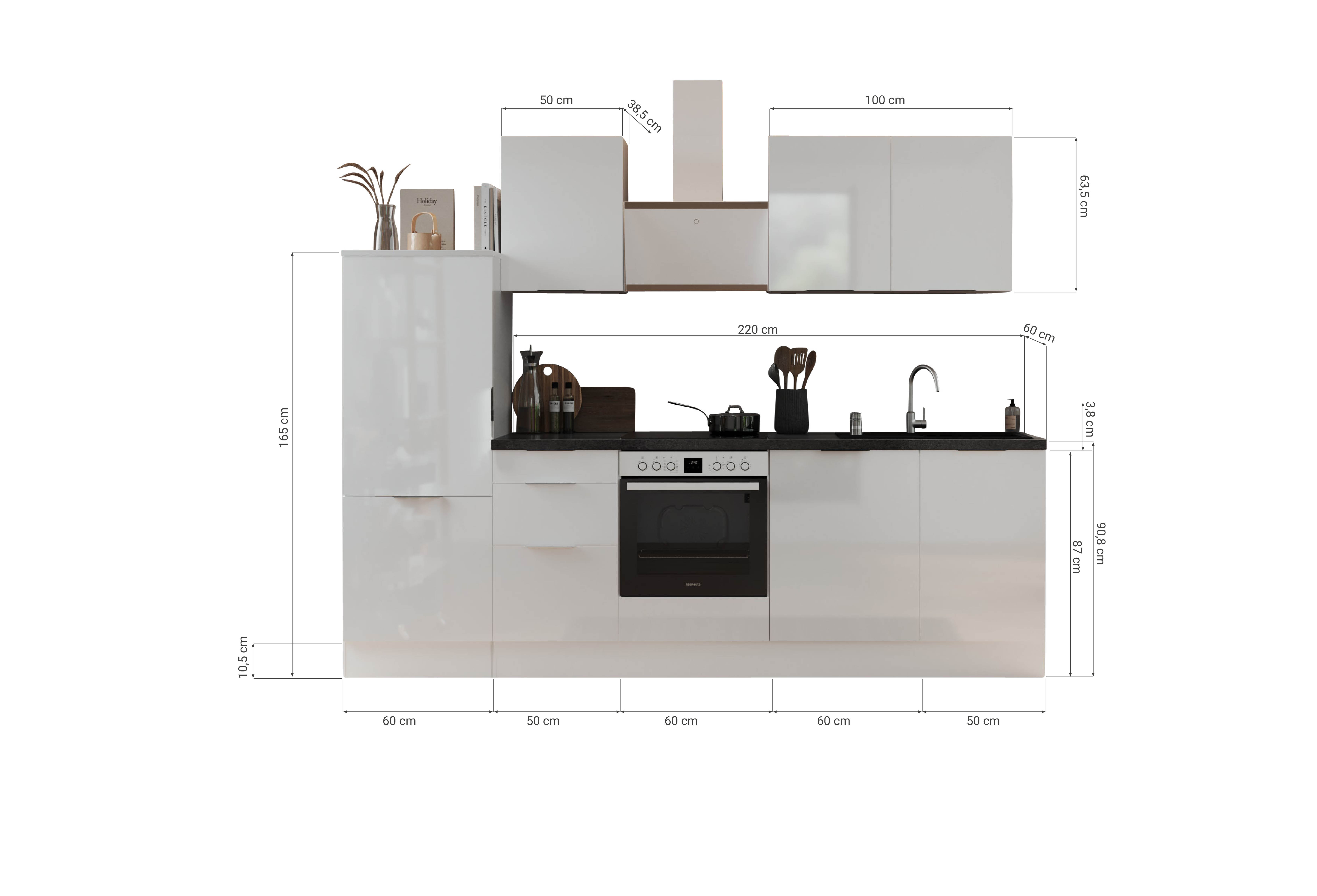 Küche vormontierte Küche 280 cm incl. Geräte Respekta Selection Elisabeth Artisian Weiß Küchenzeile
