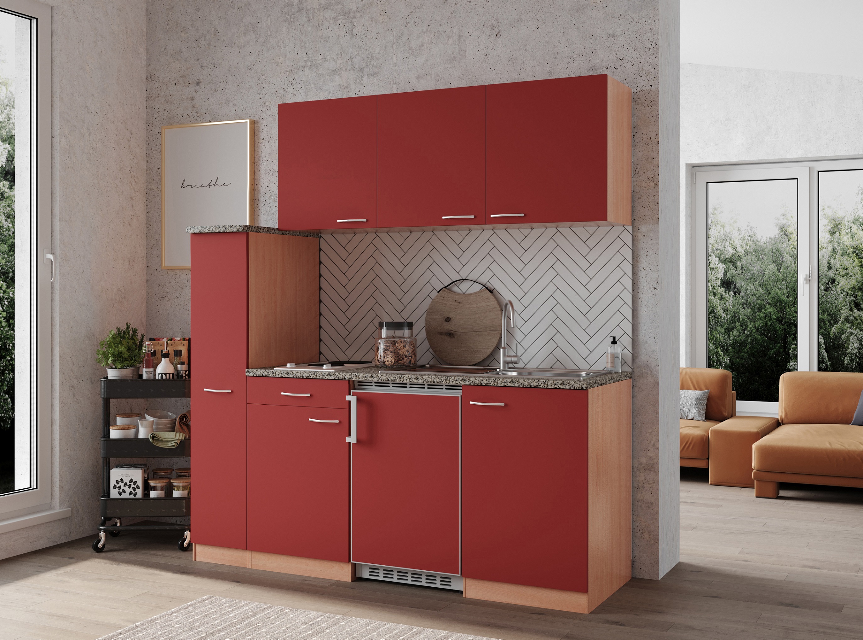 respekta cucina cucina singola blocco cucina blocco cucina mini cucina 180 cm faggio rosso!