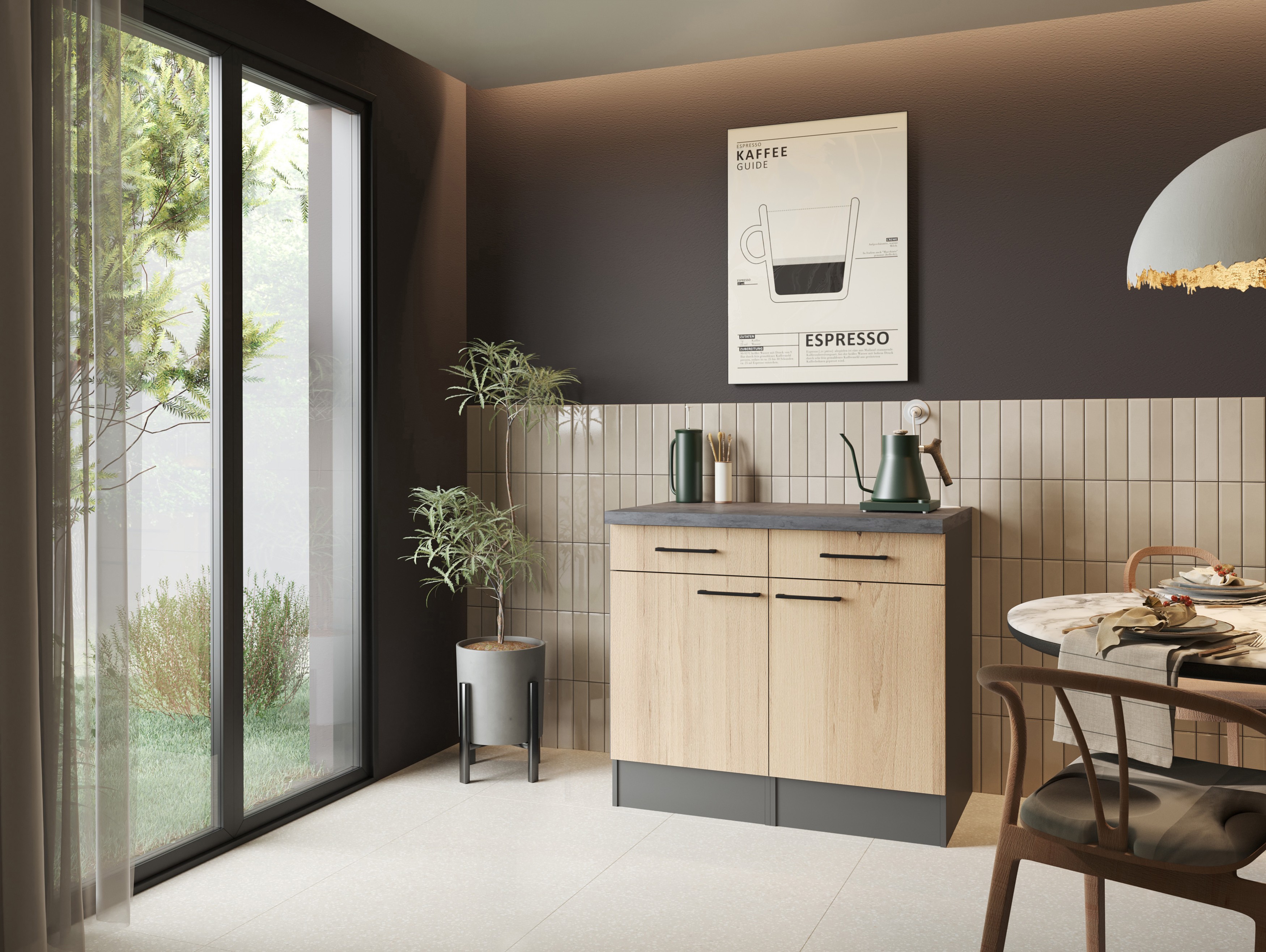 Sideboard Küchenschrank Schublade 100 cm Artisan Eiche Grau Oliver Respekta