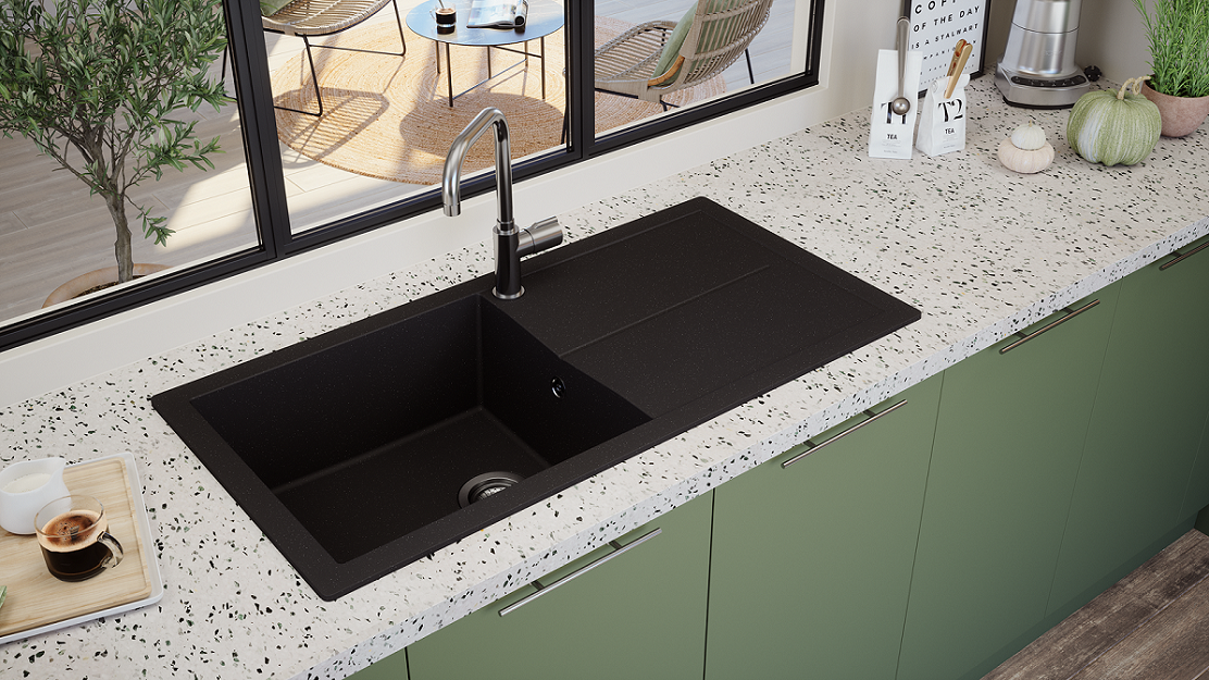 Küchenspüle Einbauspüle Spüle Granit Mineralite 100x50 Schwarz Respekta Cleveland