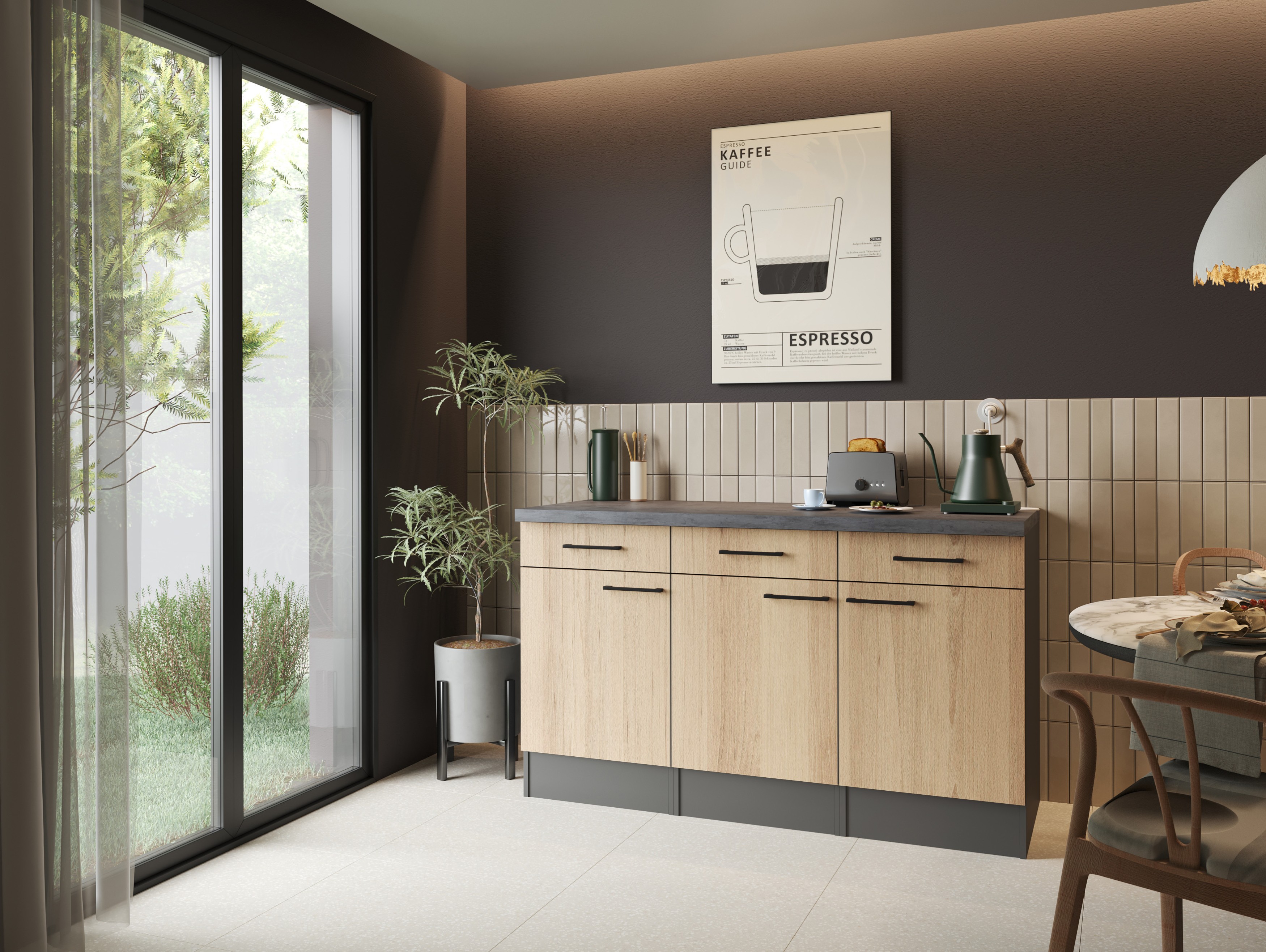 Sideboard Küchenschrank Schublade 150 cm Artisan Eiche Grau Oliver Respekta